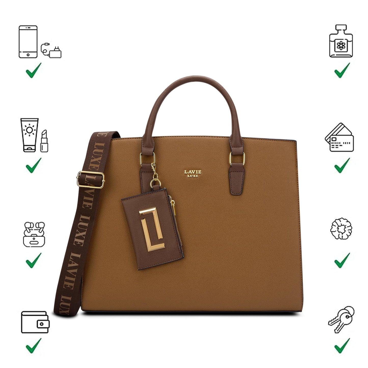 Lavie Luxe Duo Eliza Large Solid Tonal Satchel Laptop Bag for Women | Fits Upto 15 Inch Laptop | Laptop Handbag for Work | Ladies purse | Stylish Shoulder Bag | Ladies Gift