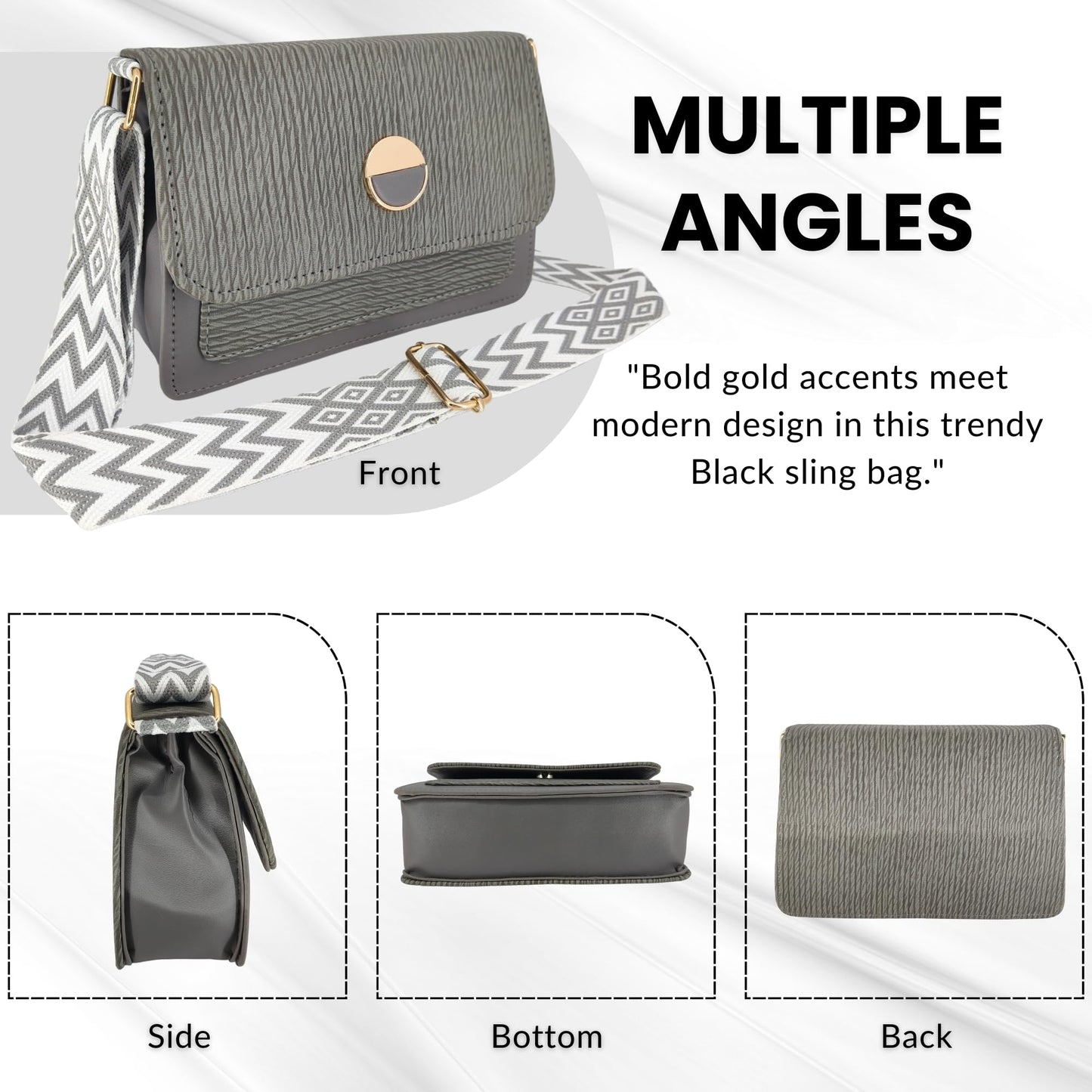 ITALISH Women Crossbody Sling Bag with Adjustable Strap & Lightweight (Grey)