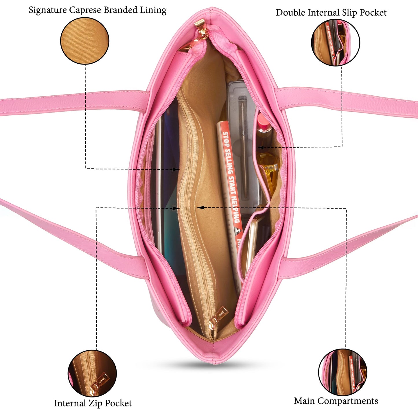 Caprese Chloe Large Floral Tote Bag for Women|Stylish, Durable, Multi-Compartment Design for Work, Travel, Shopping |Comfortable Straps Shoulder Bag, Ideal for Laptop & Essentials (Violet)