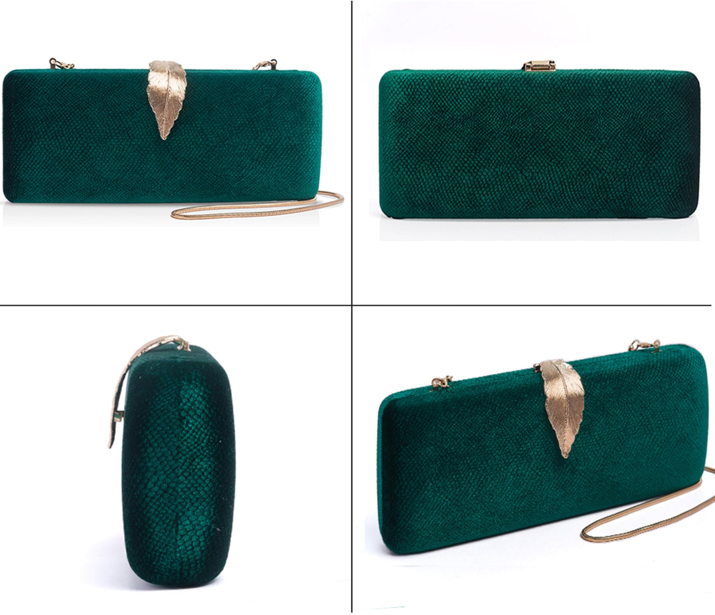 INOVERA (LABEL) Clutch Bags for Women, Girls - Ladies Stylish Evening Party Hand Clutches - Wedding Bridal Purse - Crossbody Sling Bag with Chain Strap (Green) (Green)