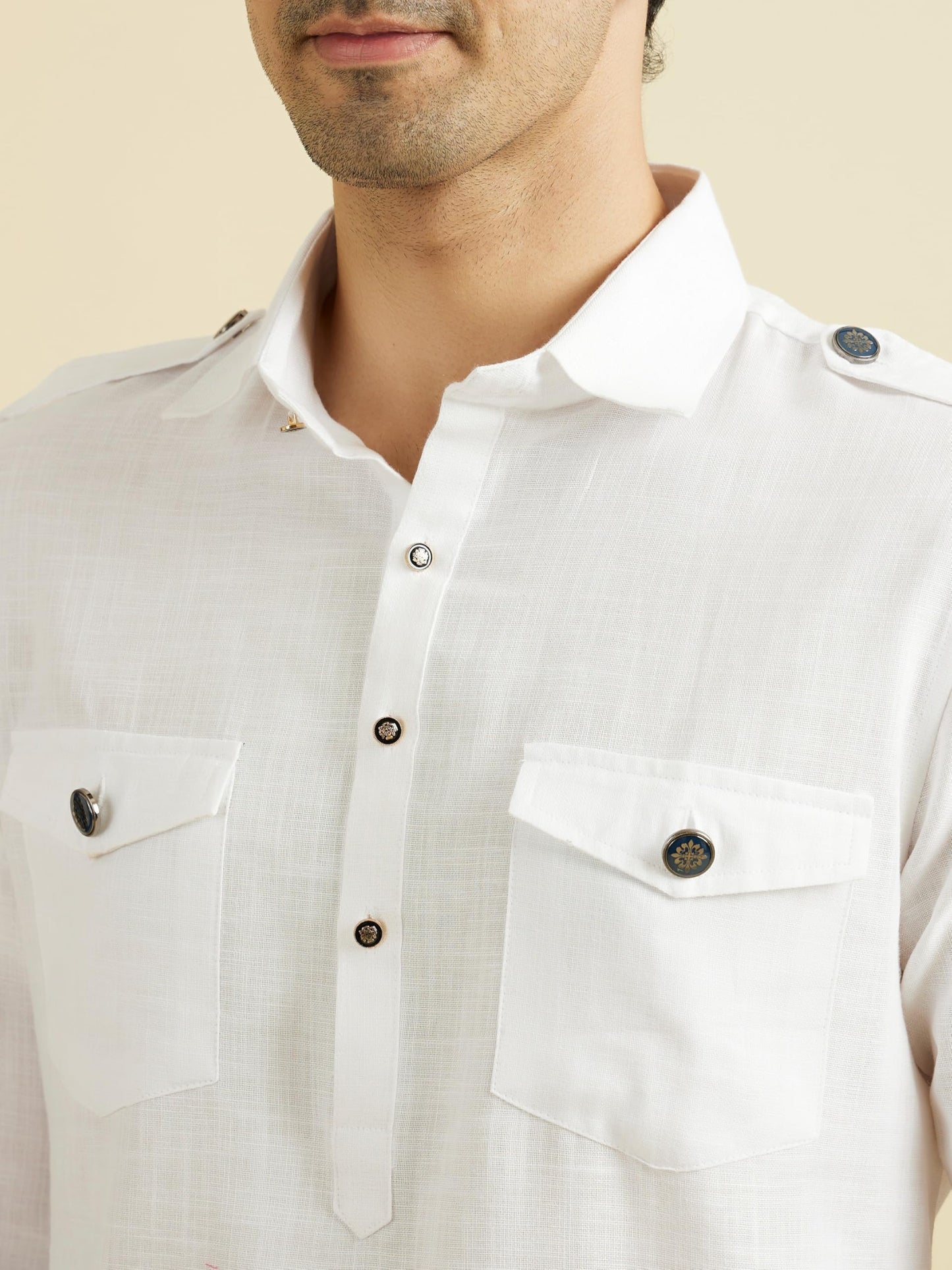 Manyavar Men's Cotton Solid Pathani Kurta Salwar Set (White,XXL)