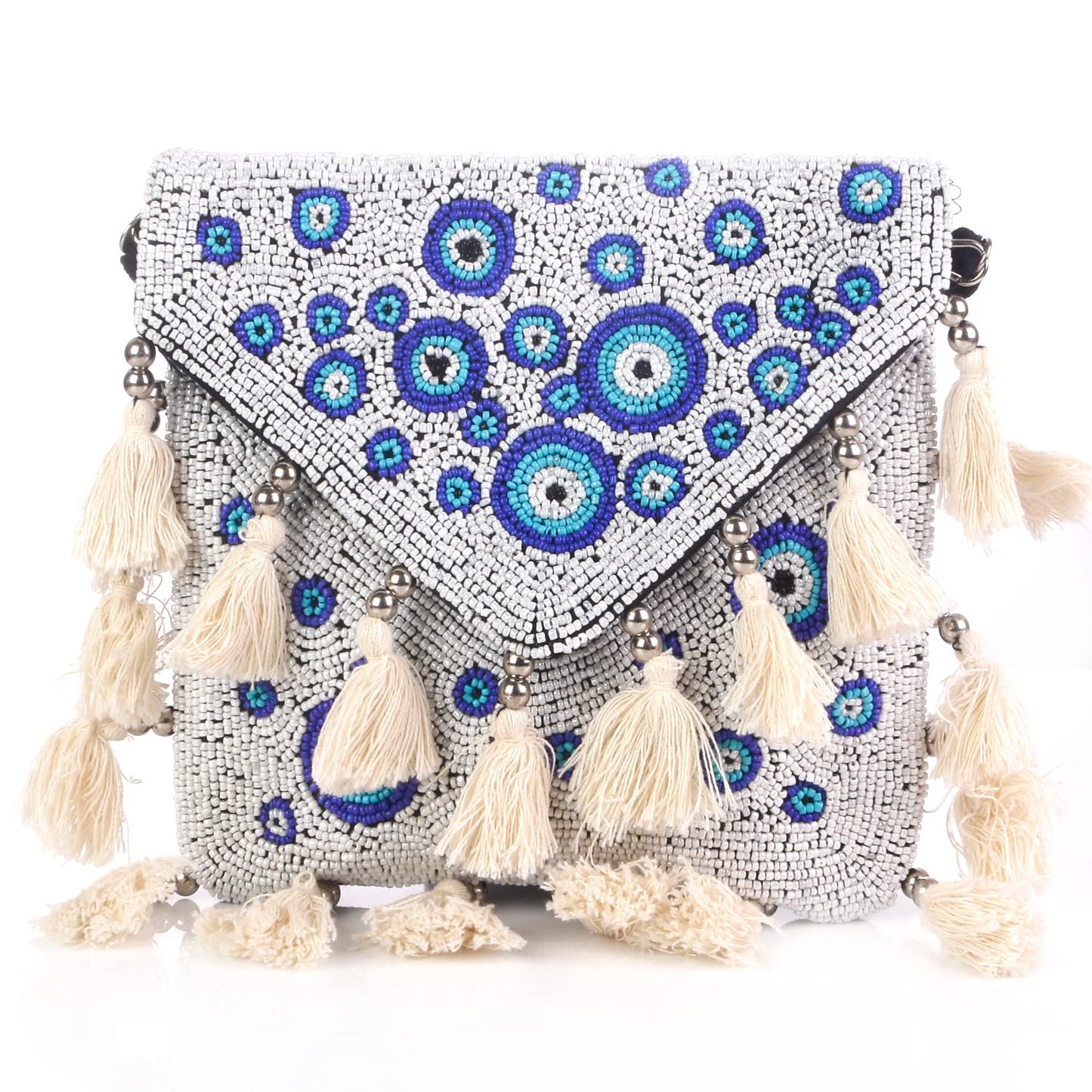 SWISNI Blue White And Blue Designer Small Boho Bag II Women's Traditional Designer Clutch For Women & Girls II BANJARA BOHO BAG