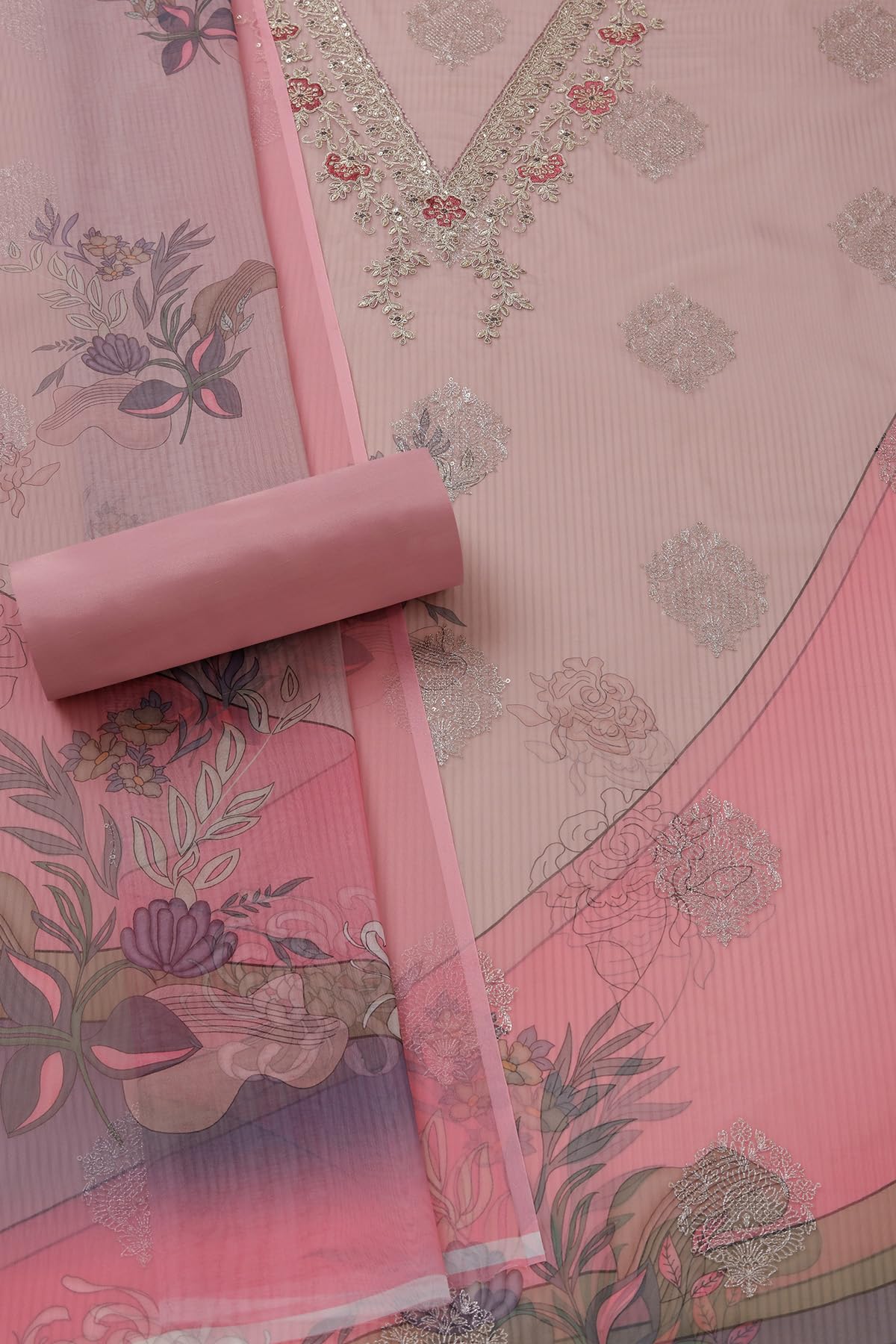 Soch Womens Organza Foil Print Unstitch Dress Material With Sequins