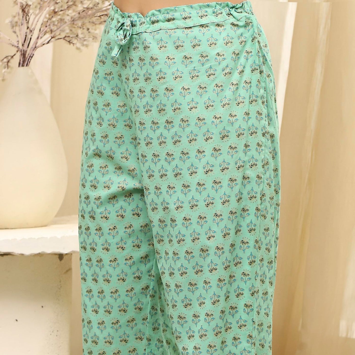 BIBA Women Green Cotton Screen Print Unstitched Suit Set_FREE SIZE
