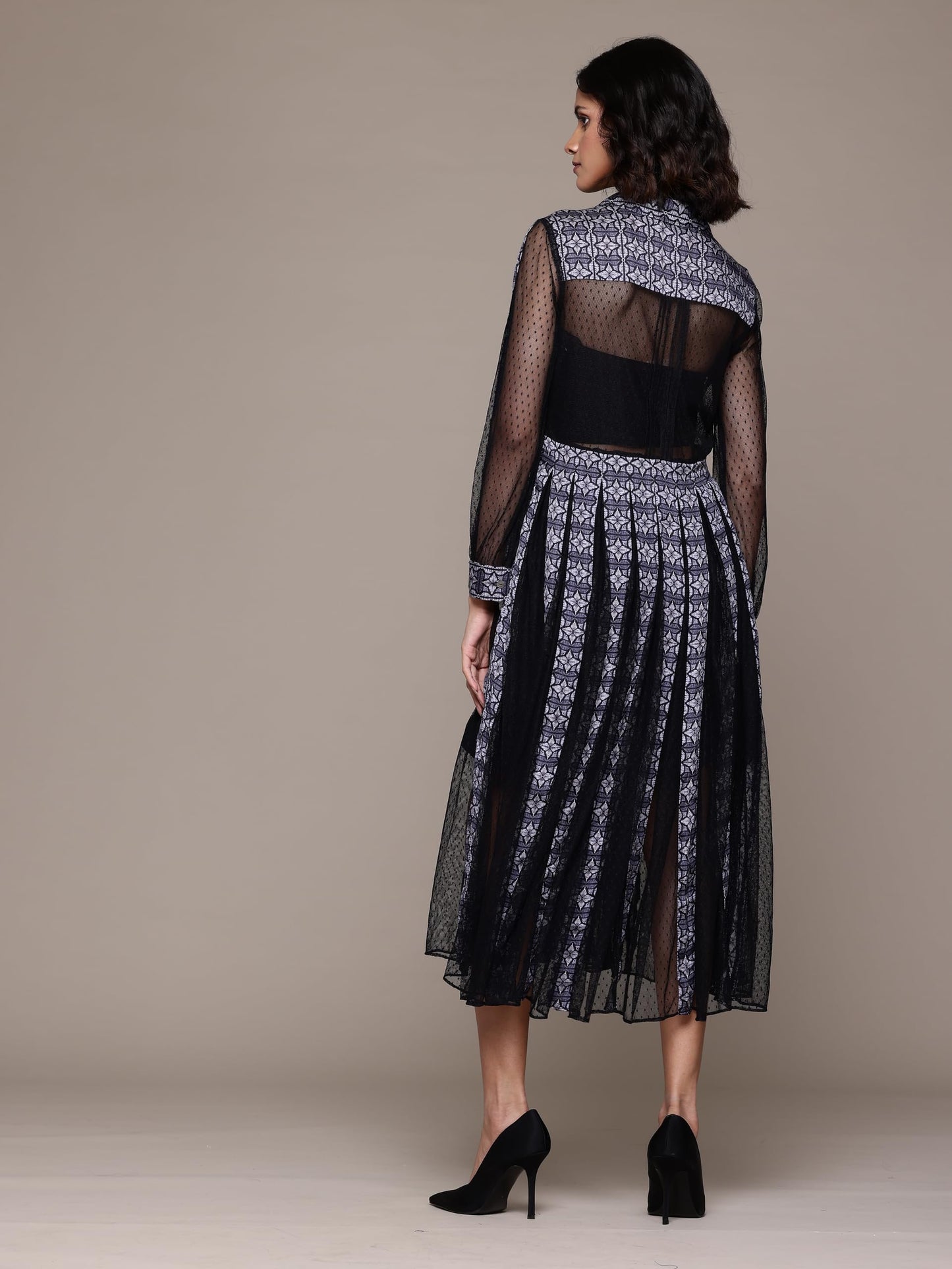 Label RITU KUMAR Collar Neck Full Sleeves Printed Long Dress