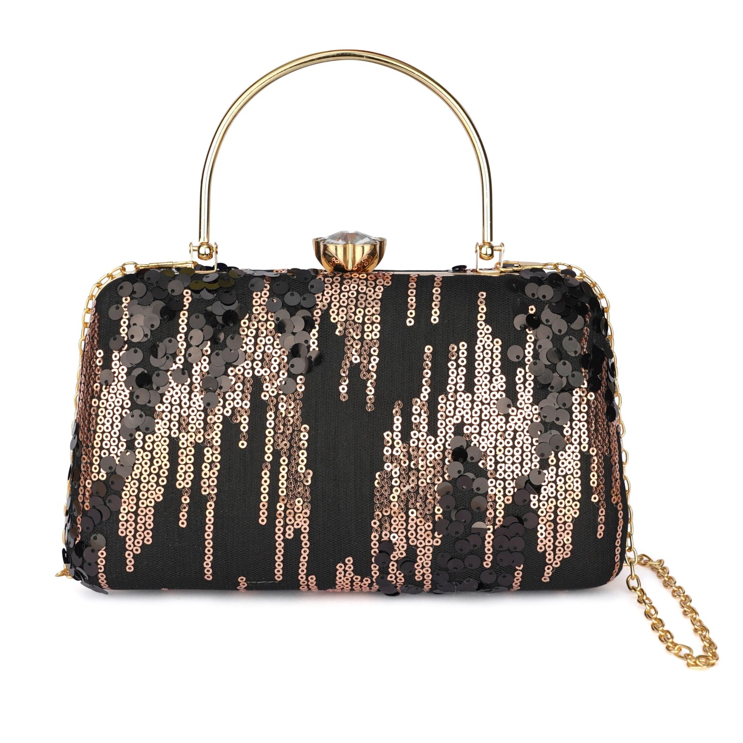 nesAccessories Black Sequin Clutch Evening Bag for Women – Sparkly Party Purse with Detachable Chain, Wedding & Formal Event Handbag (8 x 4.5 Inch)