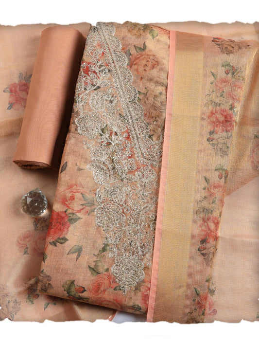 Meena Bazaar Printed Cotton Unstitched Kurta with Bottom & Dupatta