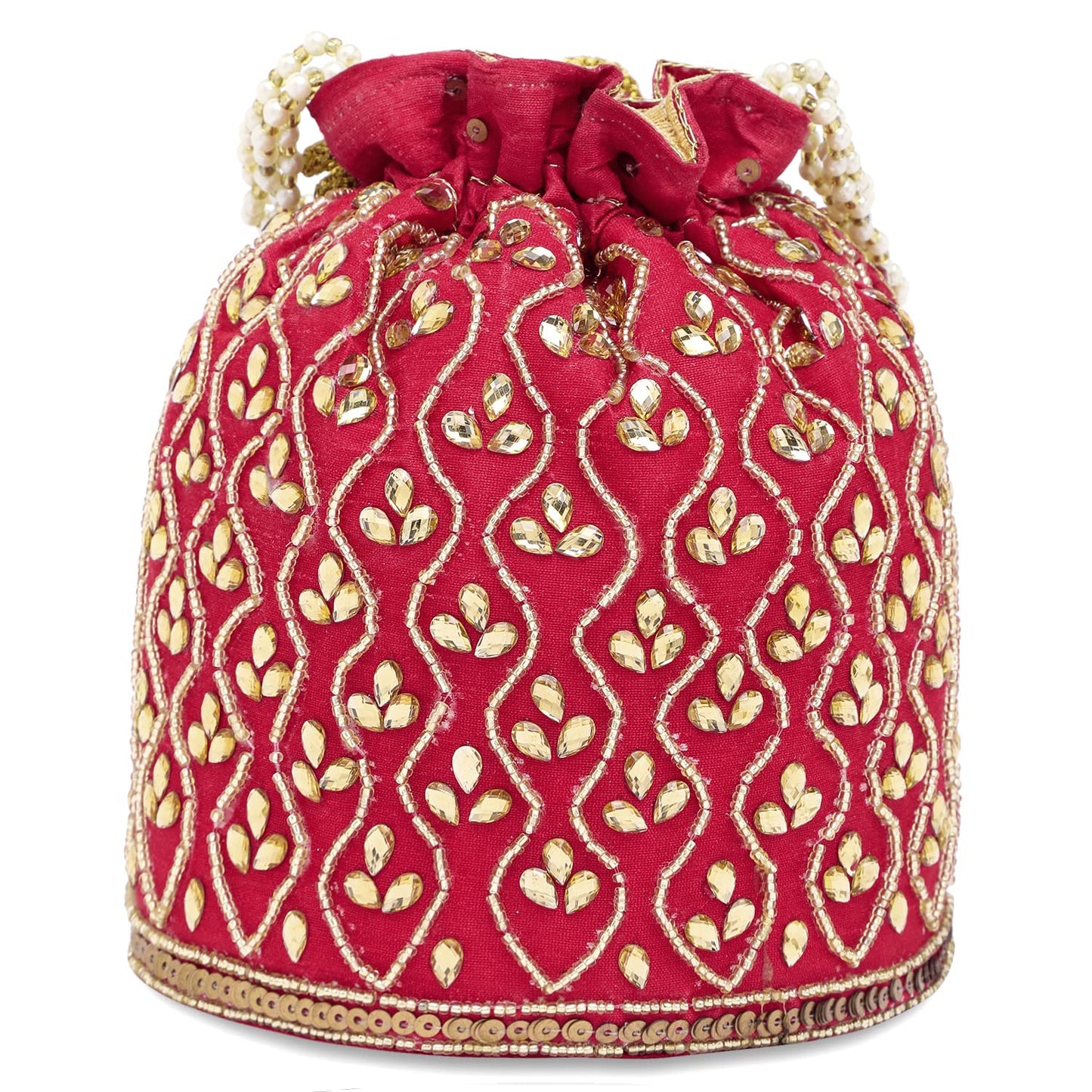Peora Embroidered Potli Bag for Women Handmade Ethnic Purse Evening Handbags Stylish Bridal Fashion Clutch Bag Gift for Girls (Red, P88R)
