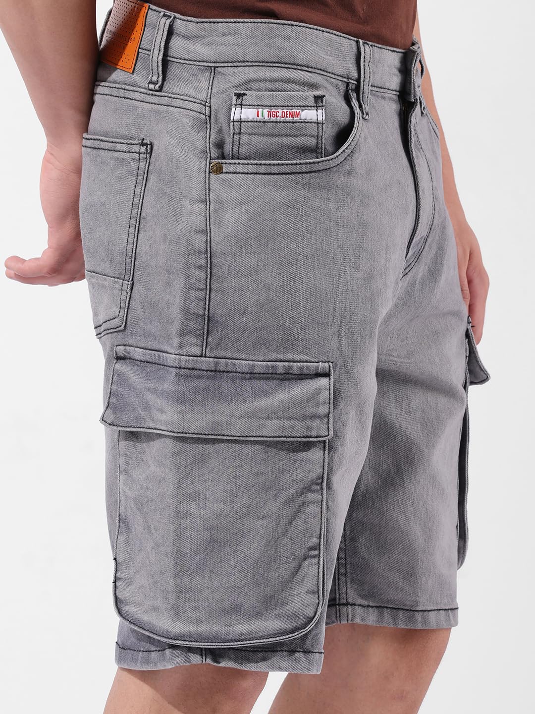 The Indian Garage Co Men Relaxed Fit Printed Mid Rise Denim Shorts (Grey_32)