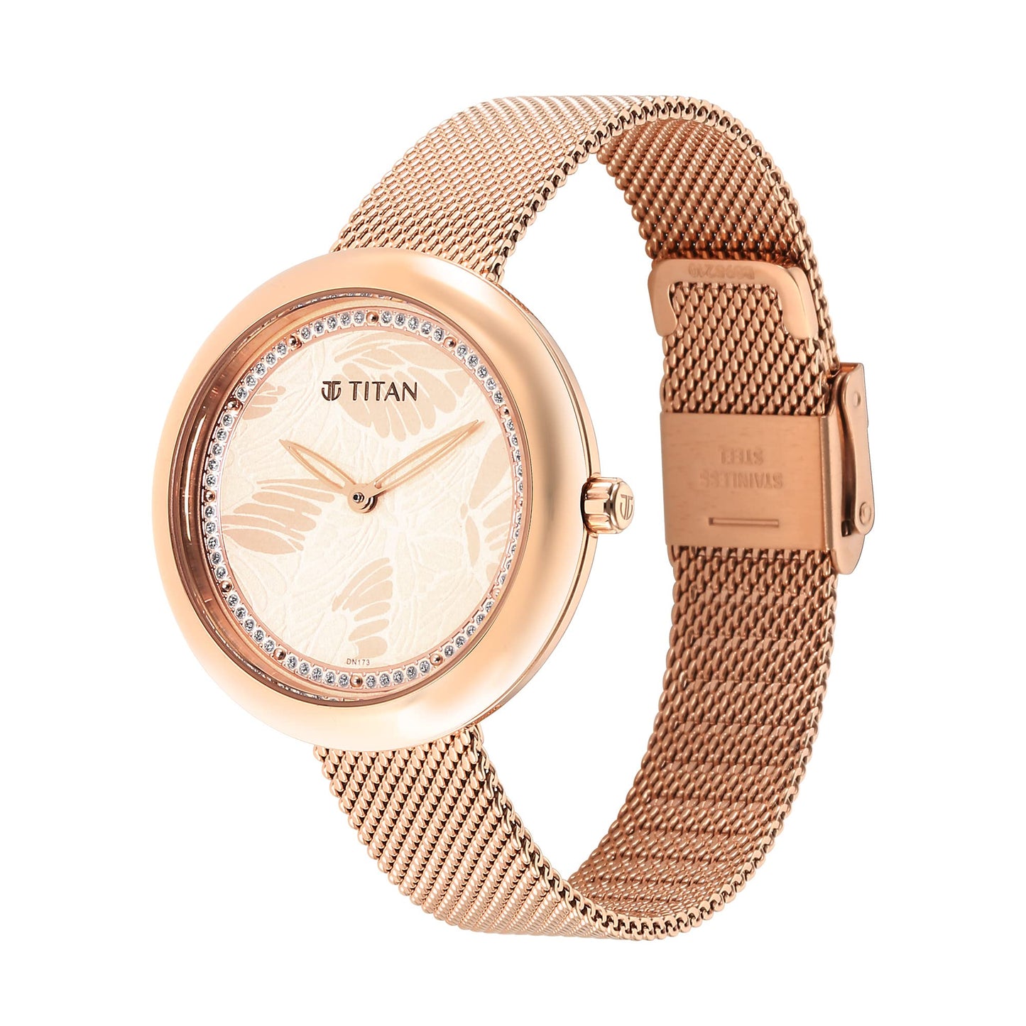 Titan Glitz Rose Gold Dial Stainless Steel Strap Analog Watch for Women-NS95210WM01