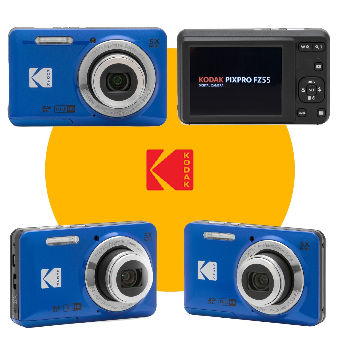 KODAK PIXPRO FZ55 16MP Digital Point & Shoot Camera, 5X Optical Zoom, 28mm Wide Angle, 1080P Full HD Video, Bundle with 32GB SD Card, Protective Case, and Hi-Speed Card Reader (Blue)