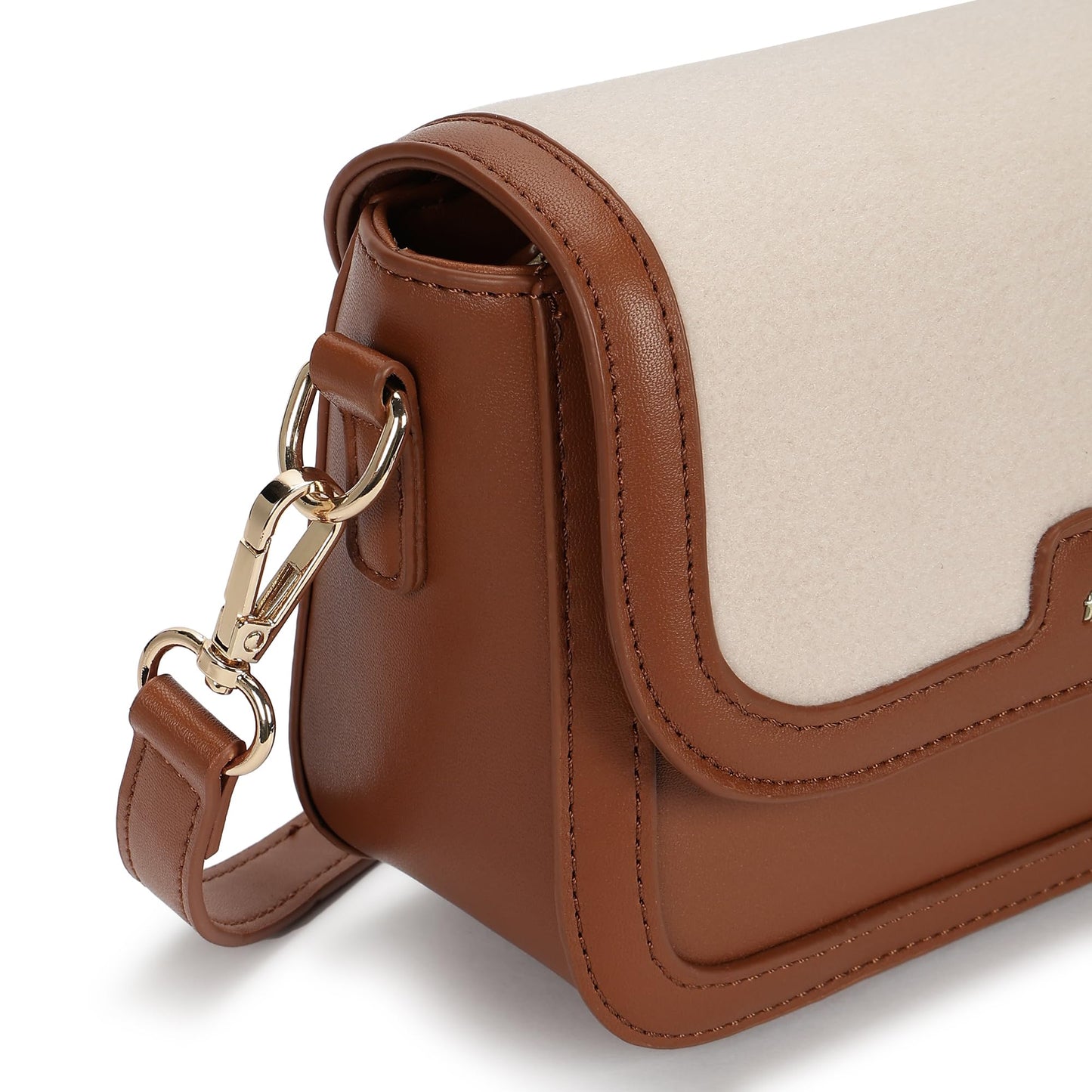 Fastrack Sherpa-Panel Sling Bag for Women | Faux Leather Crossbody with Zipper Closure, Gold Hardware and Detachable Strap | Compact Textured Bag for Casual and Evening Outfits