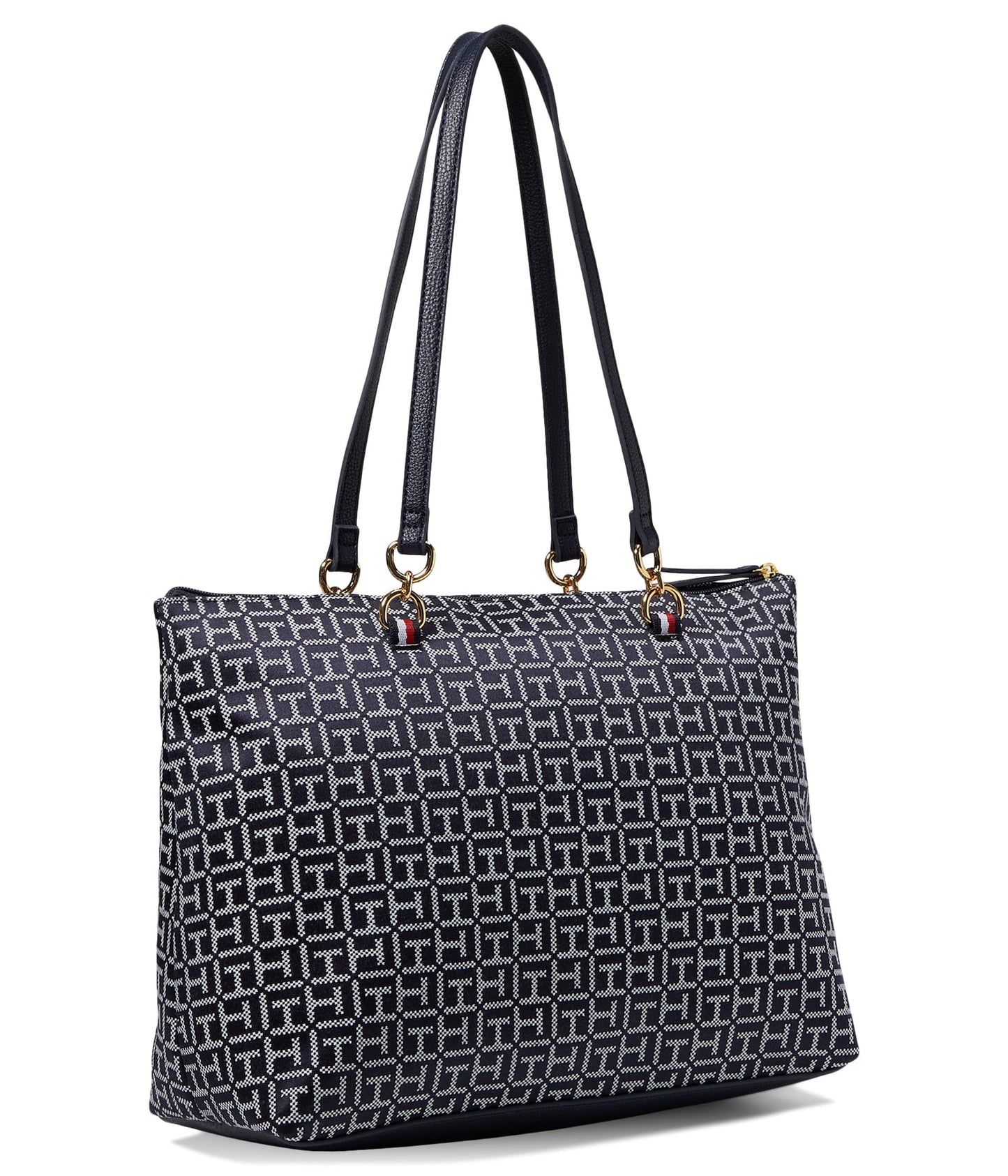 Tommy Hilfiger Amelia II Tote-Square Monogram Jacquard, Navy/White, One Size