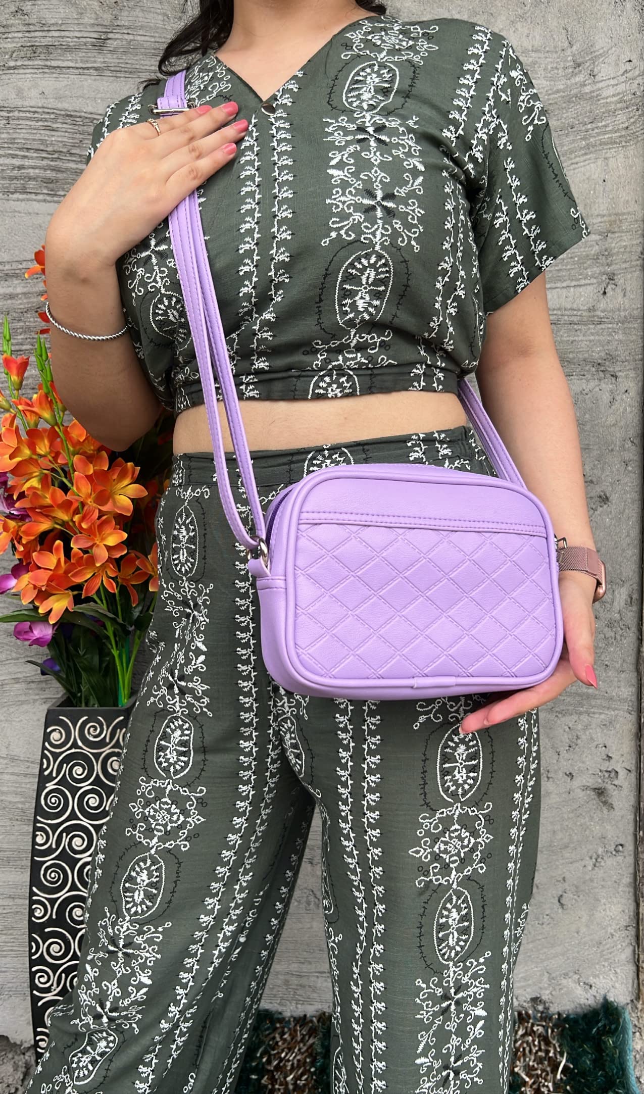 Pramadda Pure Luxury Emboss Faux Leather Sling Bag For Women Stylish | Side Crossbody Shoulder Purse Handbag | Birthday Gift Item Women (Gorgeous Lilac)