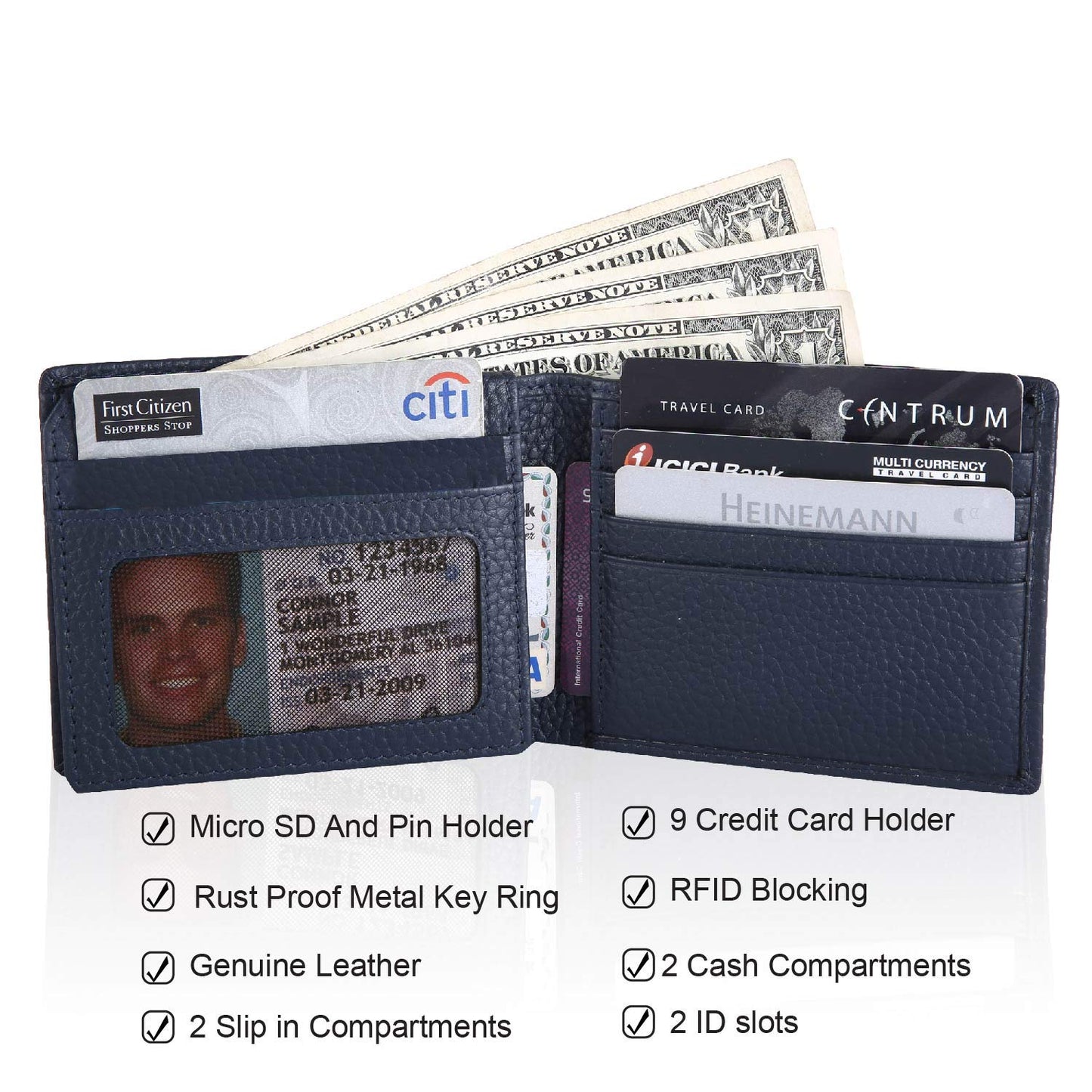 Cross Navy Men's Wallet Stylish Genuine Leather Wallets for Men Latest Gents Purse with Card Holder Compartment (AC1288799_3-5)