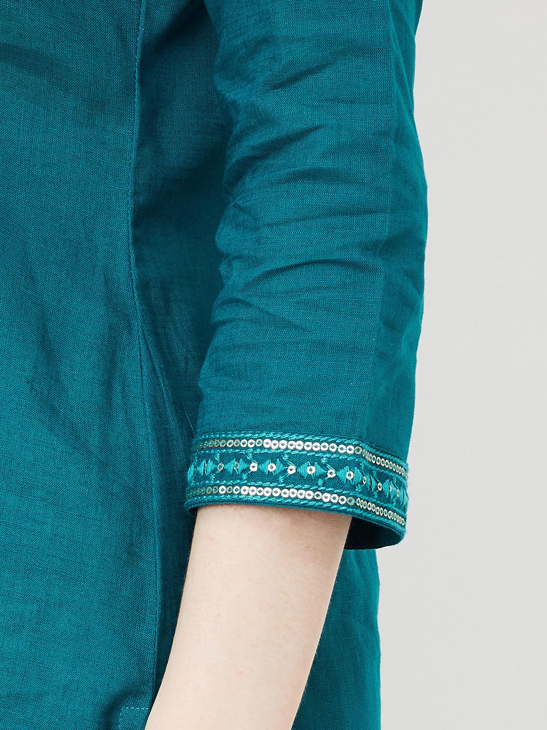 Max Women's Cotton Blend Regular Kurta (MAEKFE24RITEAL_Teal