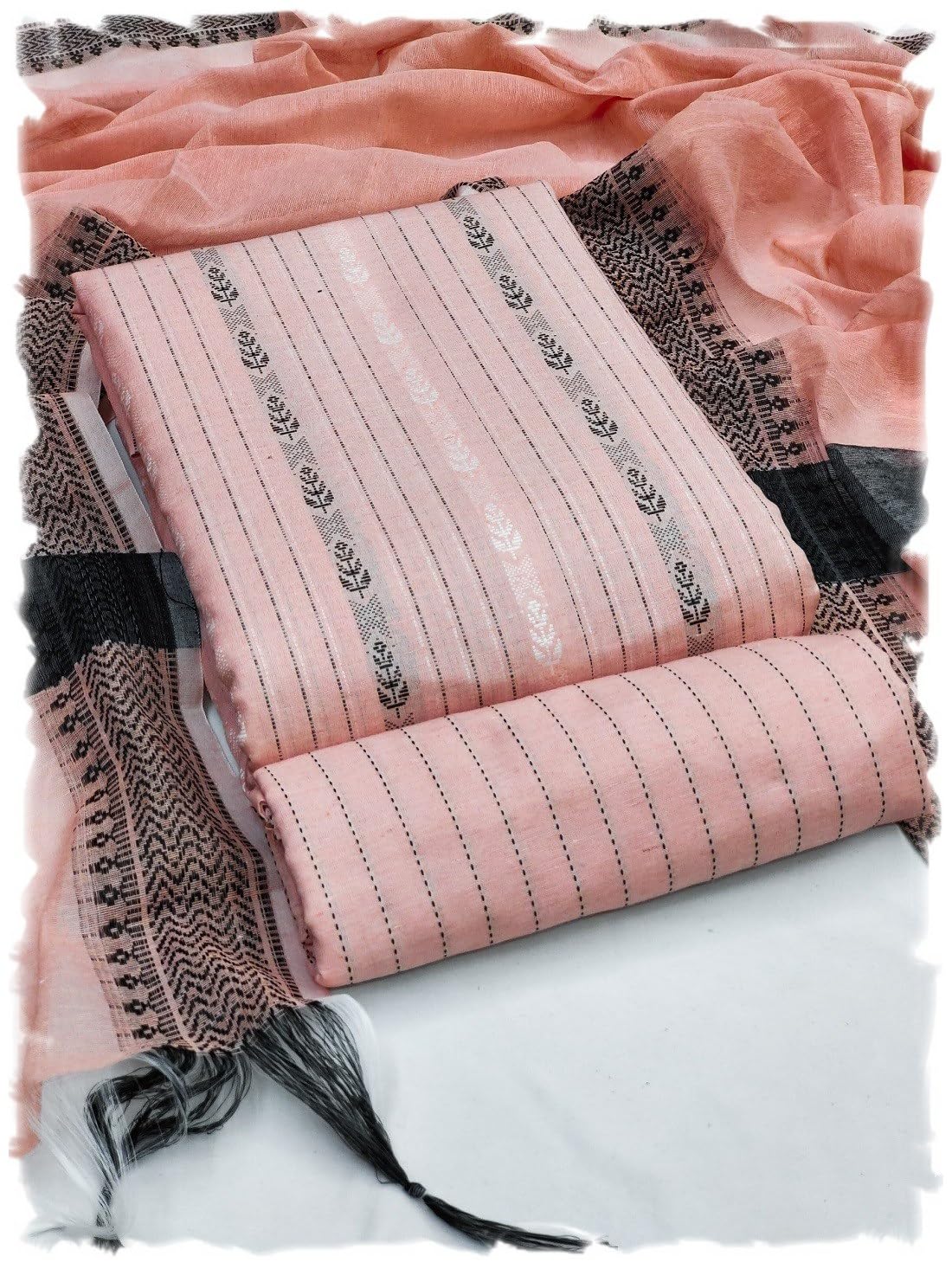 Pandadi Saree Women's Peach Cotton Jacquard Work Unstitched Salwar Suit Dress Material