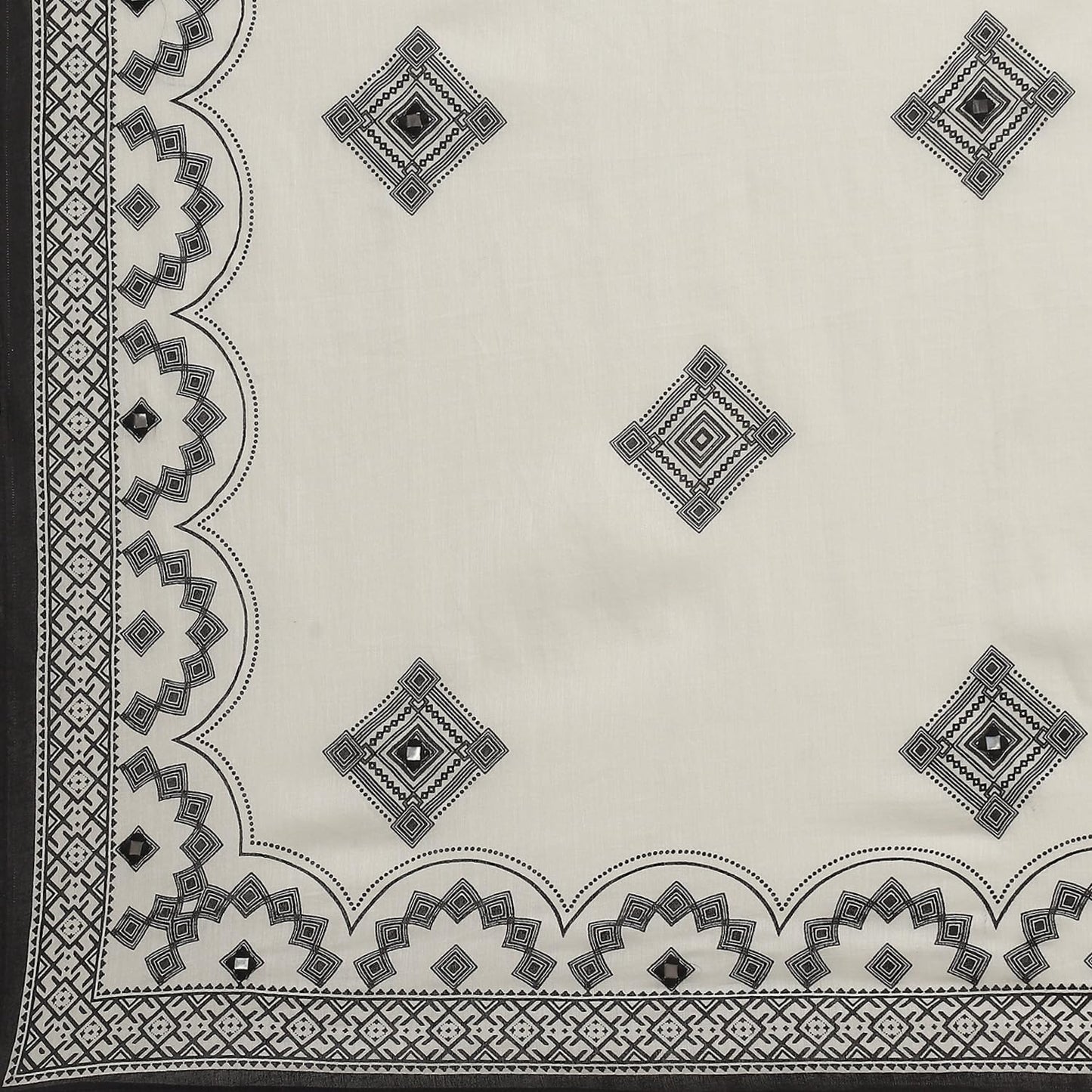 BIBA Women EMBROIDERY GATHERED SALWAR KURTA DUPATTA(SKDBLACK & WHITE9429_OFF WHITE_42)