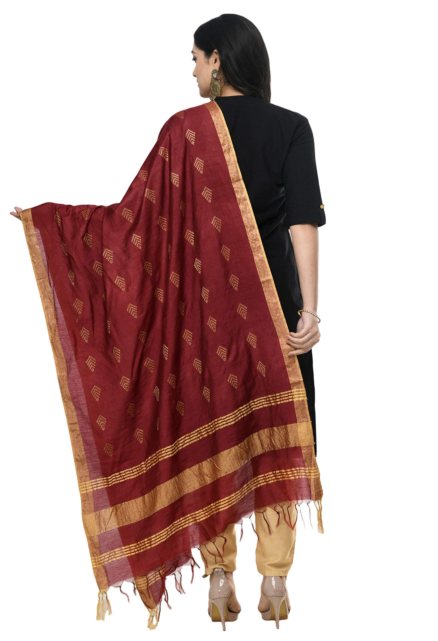 A R Silk Women's Self Design Cotton Dupatta (ARS0505_Maroon_Free Size)