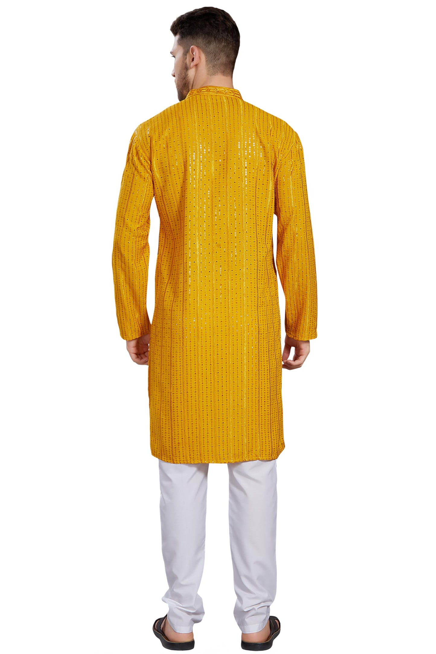 DIVISIVE Men's Embroidered Cotton Blend Only Slim Fit Kurta (DKRT383_XXL_Mustard)