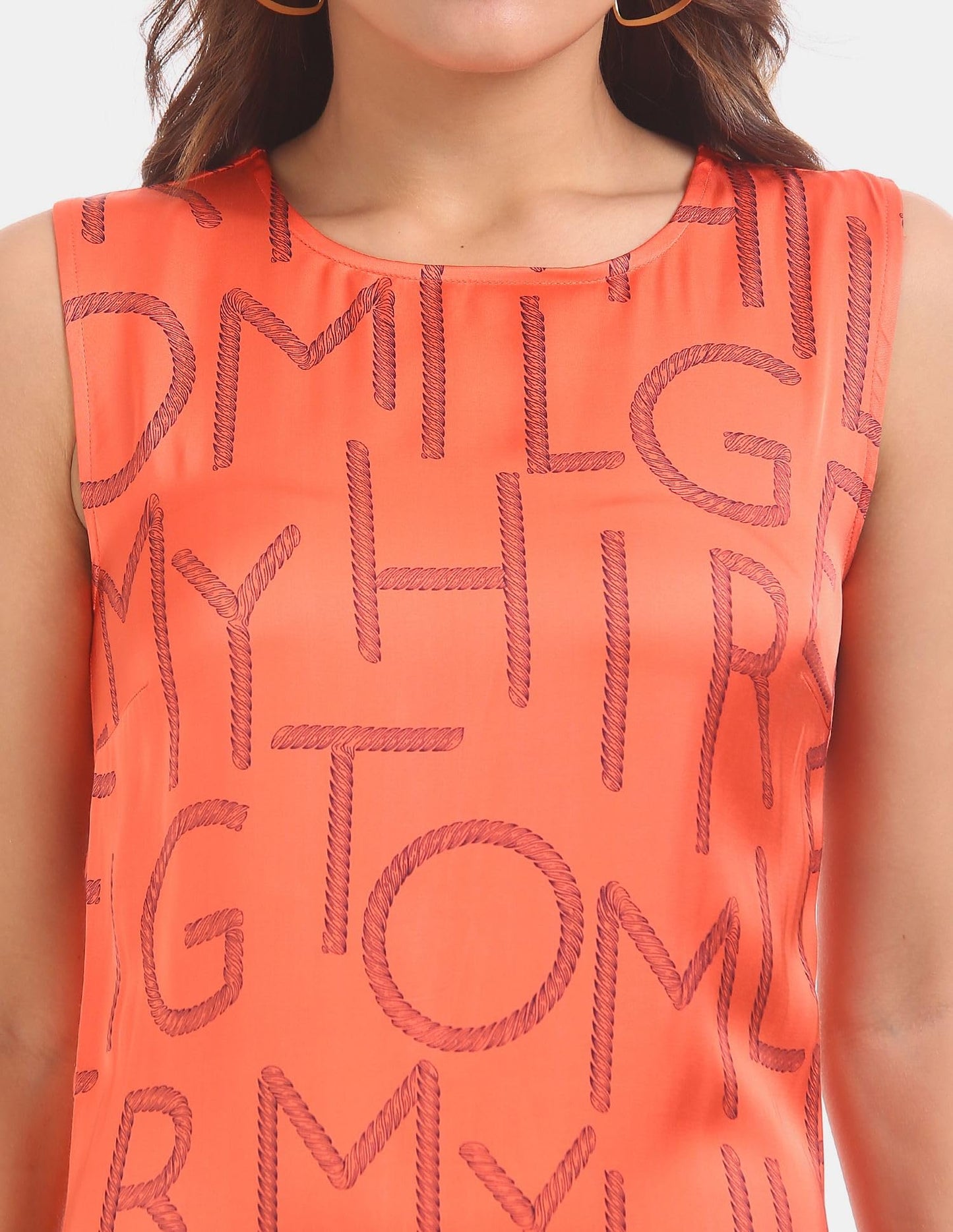 Tommy Hilfiger Womens Printed Round Neck Dress_8905183020567 Orange