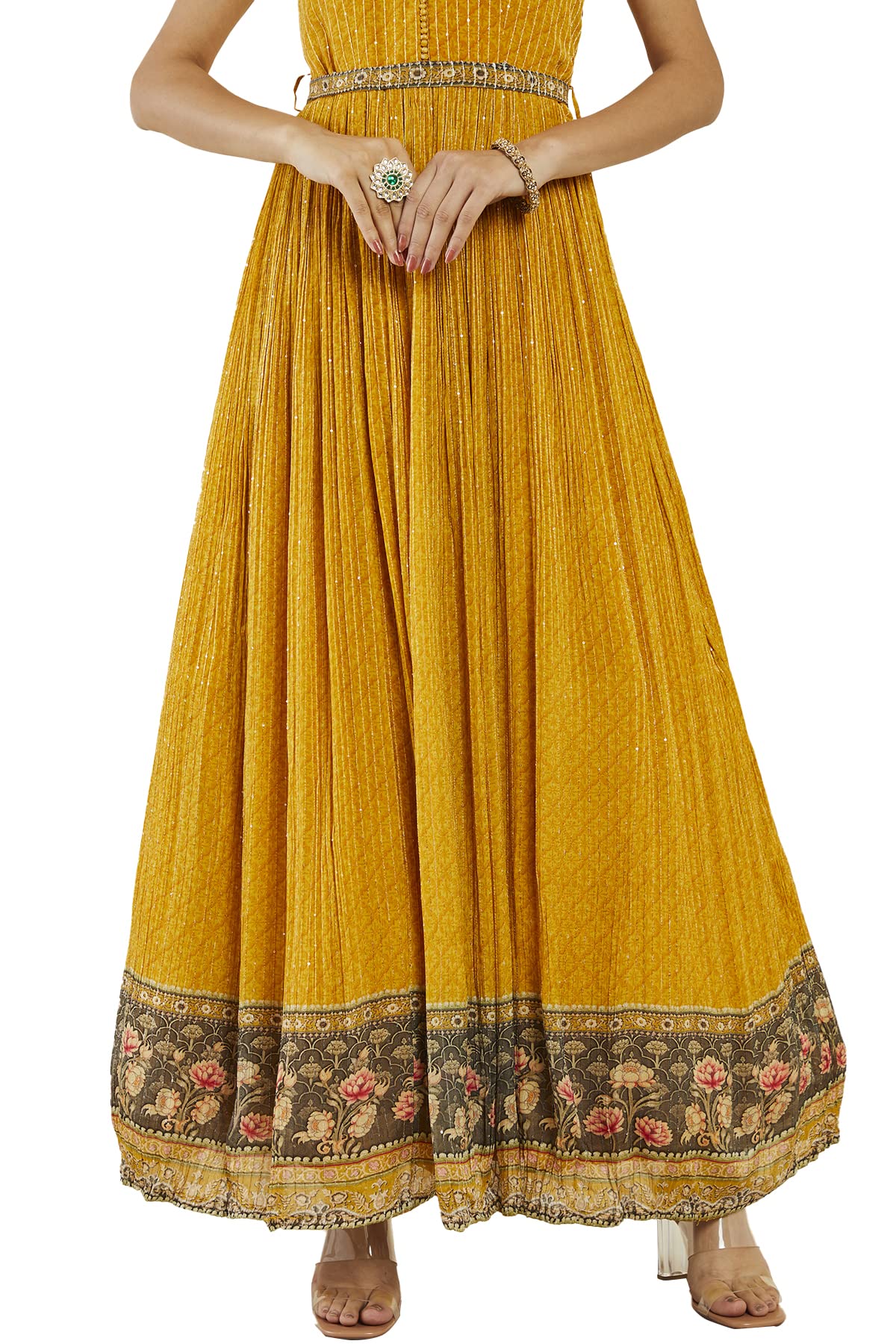Soch Women Yellow Georgette Embroidered Gown (Yellow_XL)