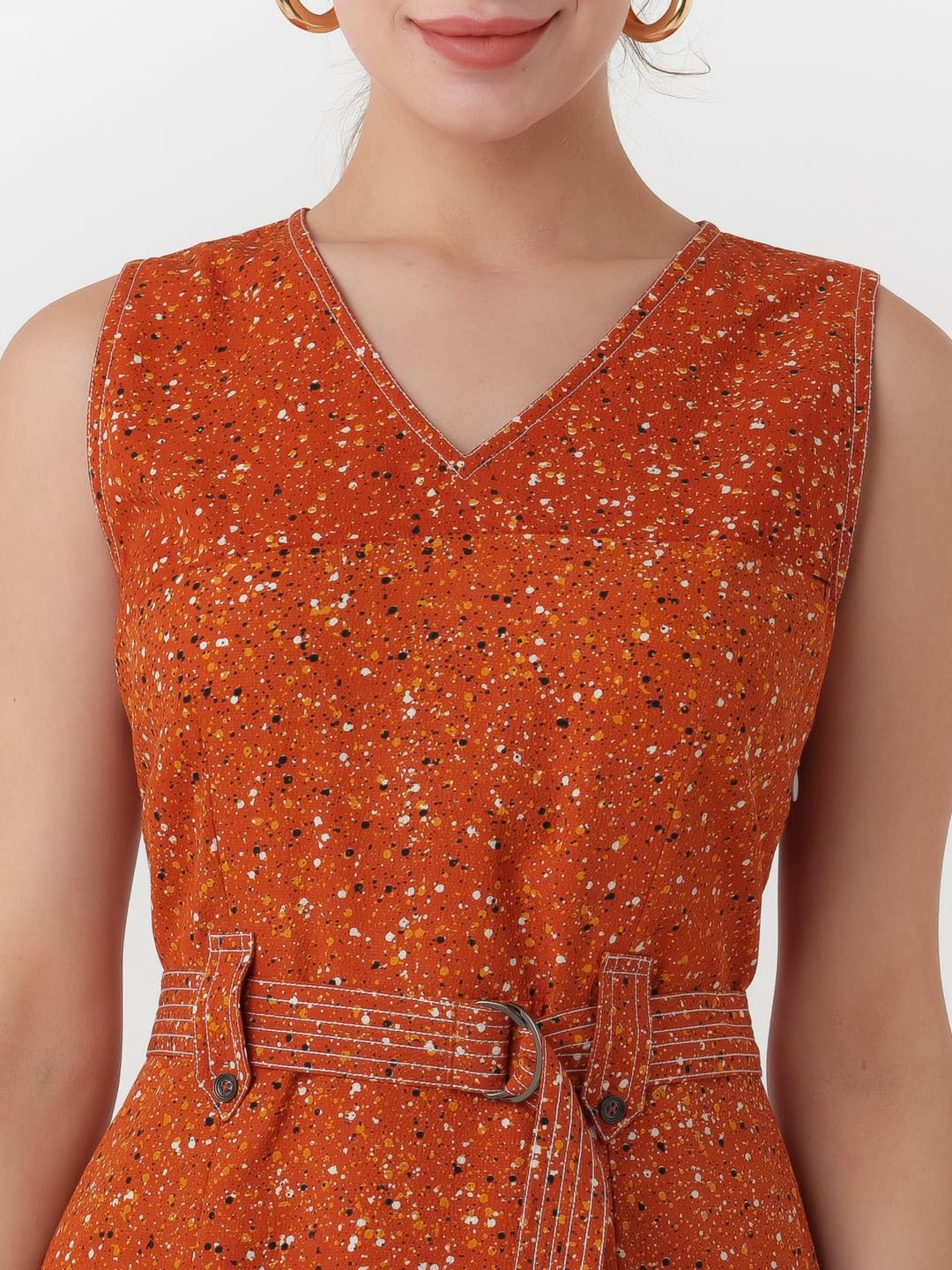 Zink London Women's Brown Printed Regular Short Dress