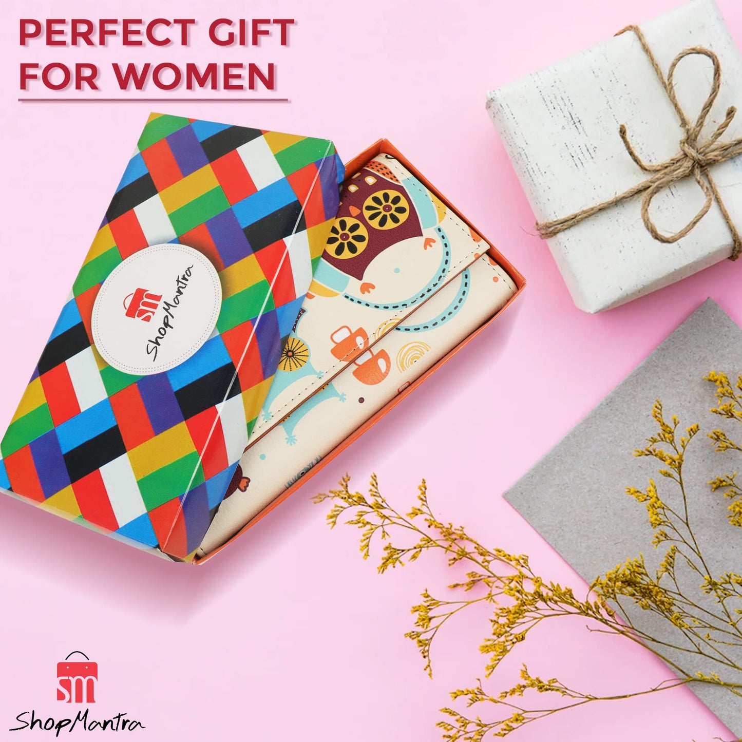 ShopMantra Wallet for Woman | Cute Owl Print Faux Leather Purse for Girls | Stylish Trifold Clutch with Card Slots & Coin Pocket