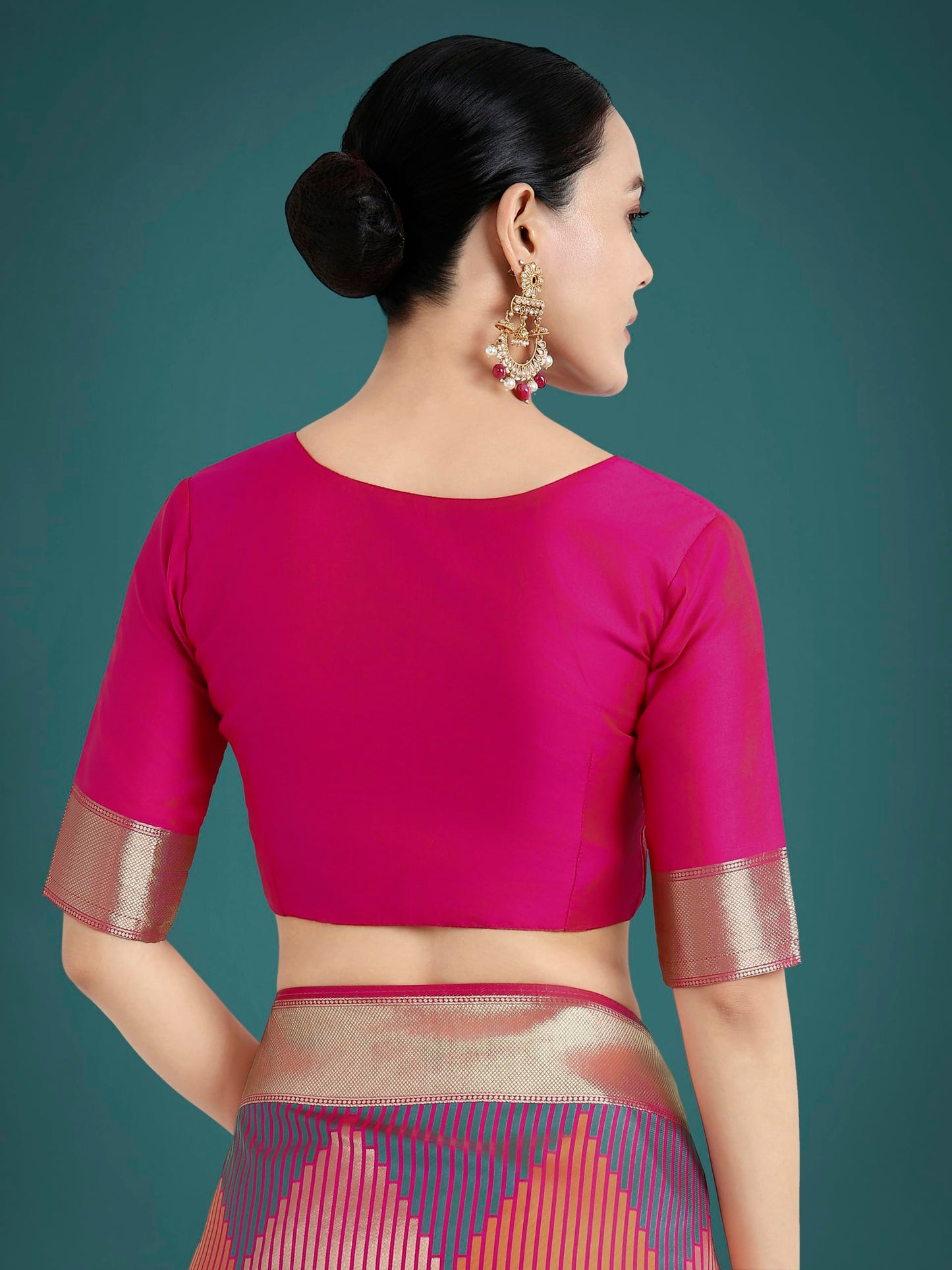 Monjolika Fashion Women's Banarasi Satin Silk Saree with Zari Weaving Geomatric Design Unstitched Blouse Piece