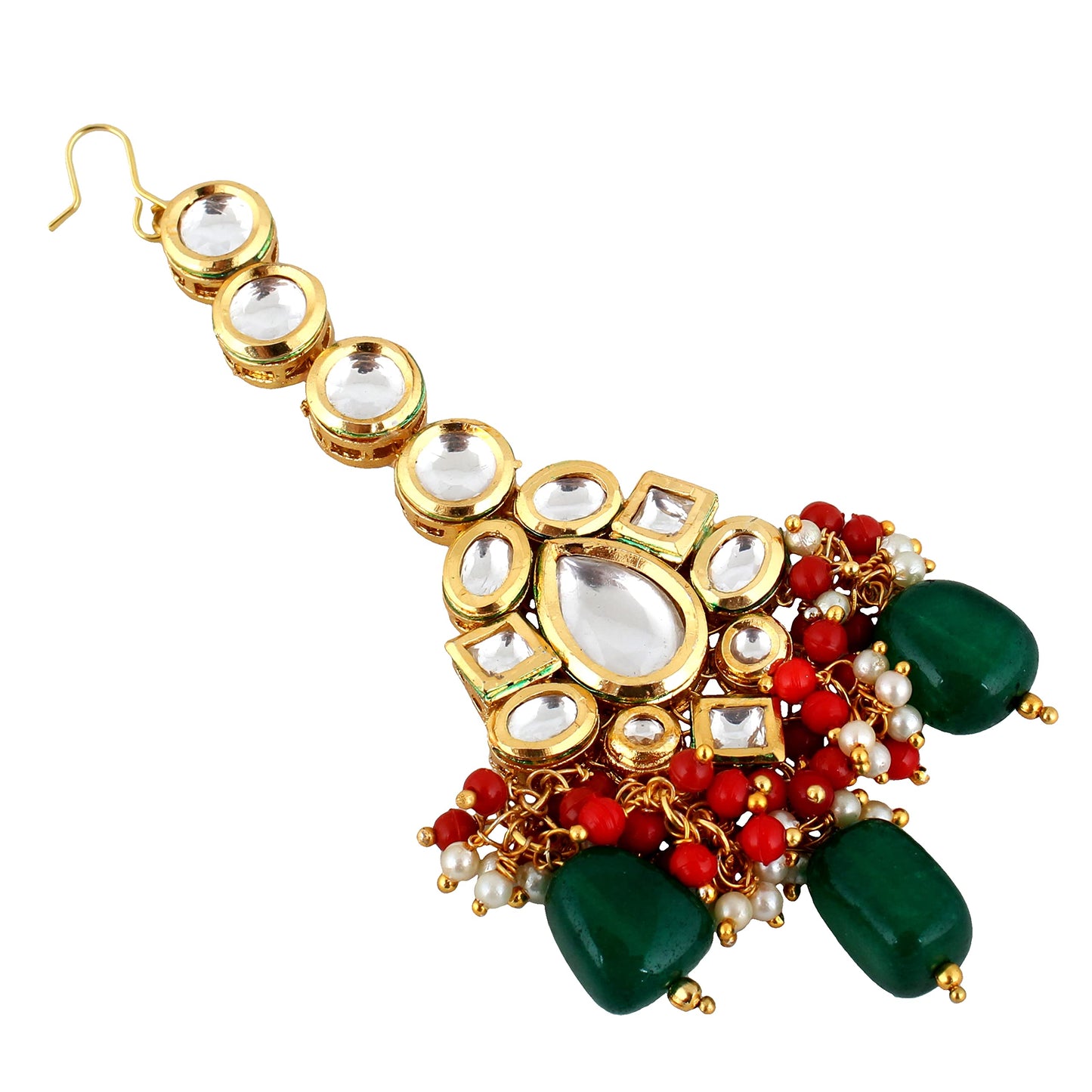 LUCKY JEWELLERY Back Meenakari 18k Gold Plated Multicolor Color Tika Earring Combo Jewellery Set Uncut Big Faux Kundan Dibbi Kundan Choker Necklace Set for Girl's & Women