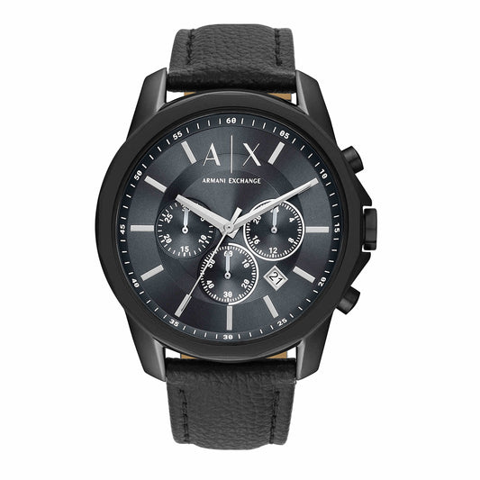 Armani Exchange Leather Analog Gray Dial Men Watch-Ax1724, Black Band