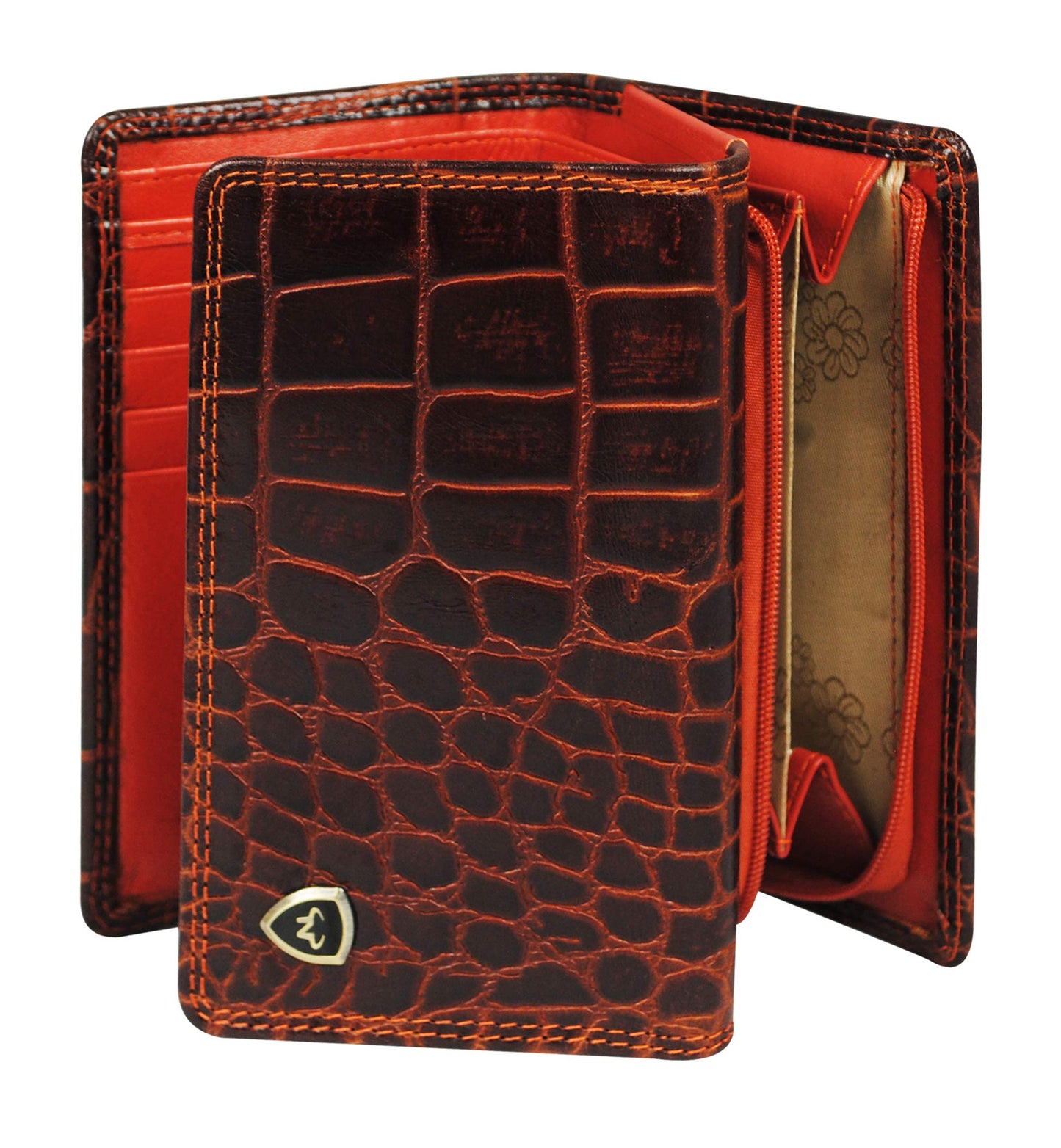 Women's Genuine Leather wallet-Long Purse Wallet with Multiple Card Slots, Zip Pocket and Note Compartment (Cognac)