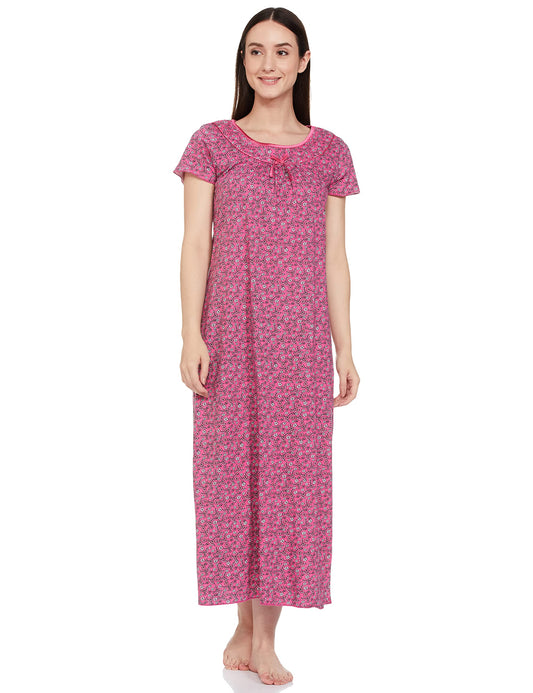 max Women Floral Printed Knit Nightgown (SP23KG04FUCHSIA)_L