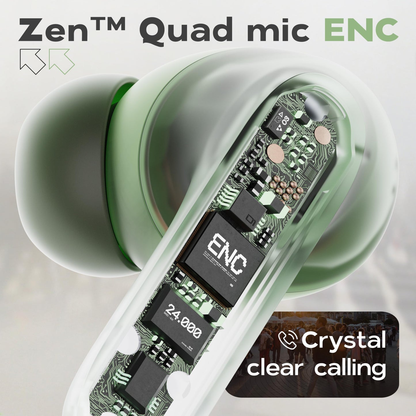 GOBOULT Z40 Pro with 100H Playtime, Zen Quad Mic ENC, 45ms Low Latency Gaming, Premium Rubber Grip Case, 13mm Bass Drivers, Bluetooth 5.3, TWS Truly Wireless in Ear Earbuds (Jungle)