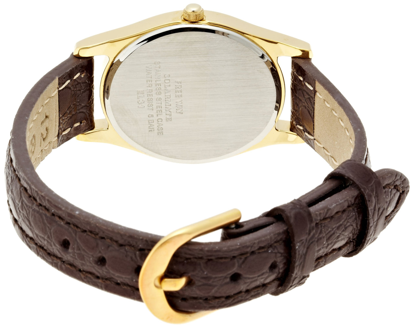 Citizen Q&Q AA95-9917 Women's Analog Solar, Waterproof, Leather Strap, White x Brown, Dial color - white, watch