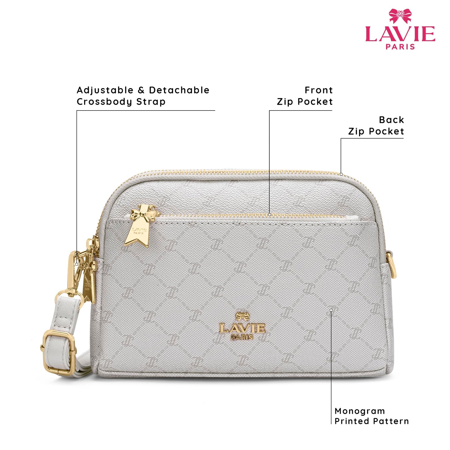 LAVIE PARIS Women's Helen 3 Compartment Crossbody Sling Bag | Ladies Purse Handbag | Gift for Women