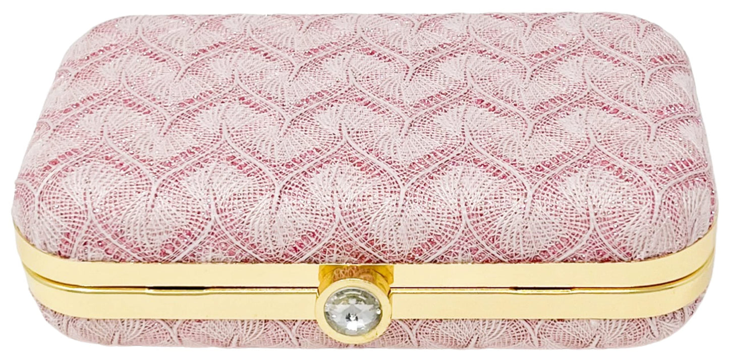 AILTINO Women's Oval Frame Clutch | Detachable Sling Chain | Ladies Party Wedding Purse Bag (Taj Pink)