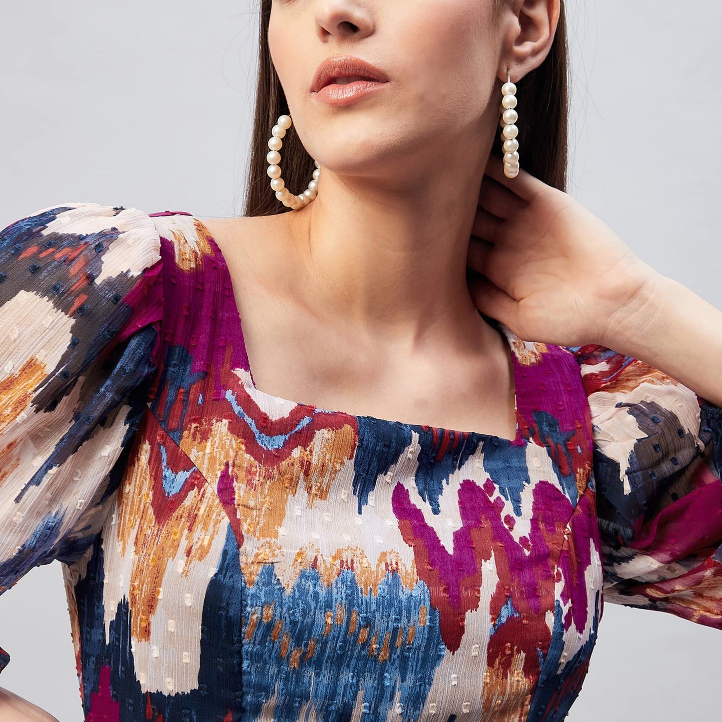 Carlton London Women's Chiffon Fit and Flare Above The Knee Dress (CL656A_Multi_XS) Multicolour