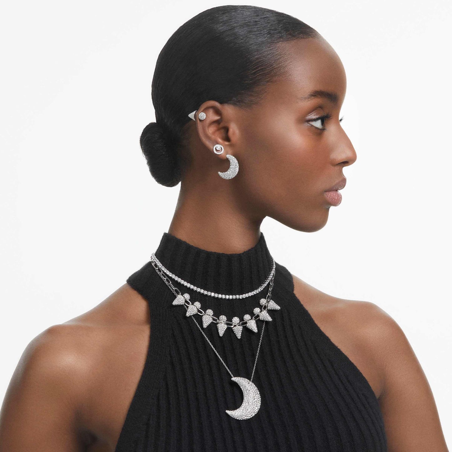 Swarovski Creativity Circle Necklace, Earrings, and Bracelet Jewelry Collection, Clear Crystals, Medium, Rhodium plated, crystal