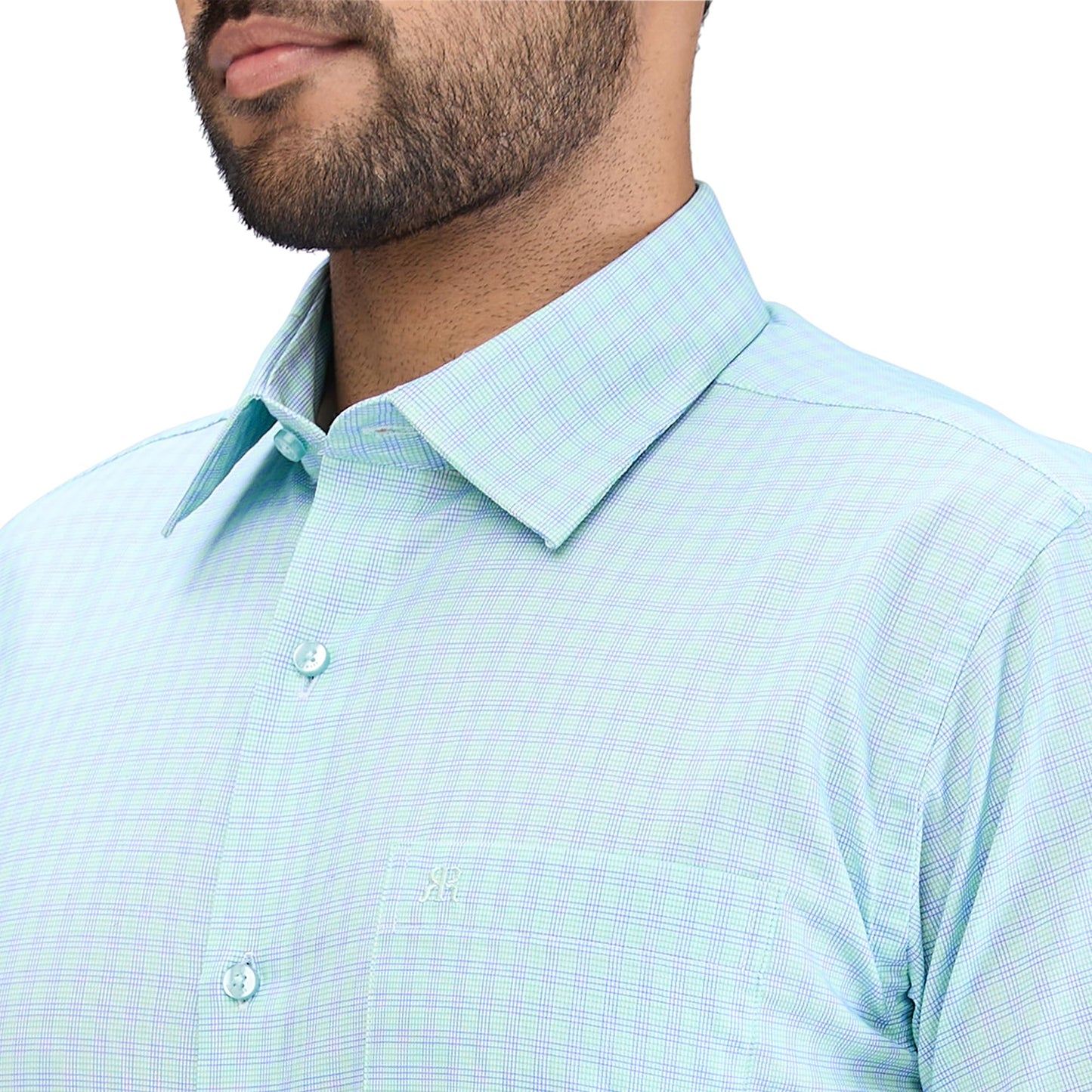 Raymond Men's Contemporary Fit Checks Pattern Pure Cotton Semi Cut Away Collar Half Sleeve Formal Shirt (Size: 42)-RMSY12320-N3 Medium Green