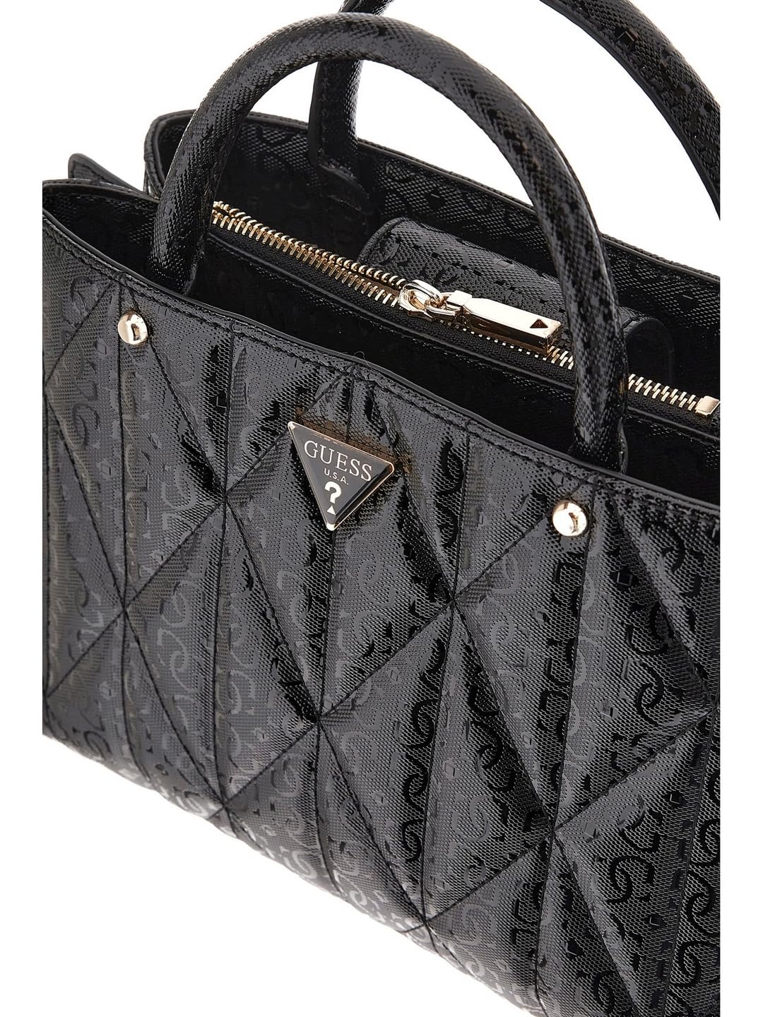 GUESS Black Quilted Aldina Girlfriend Satchel Bag