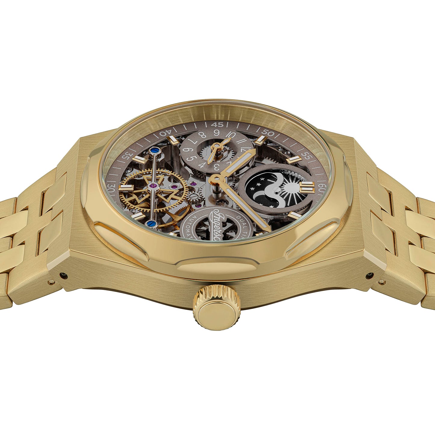 Ingersoll 1892 The Broadway Automatic Mens Analog Watch with Pale Brown Dial and Stainless Steel Gold Bracelet - I12902, Band_Green