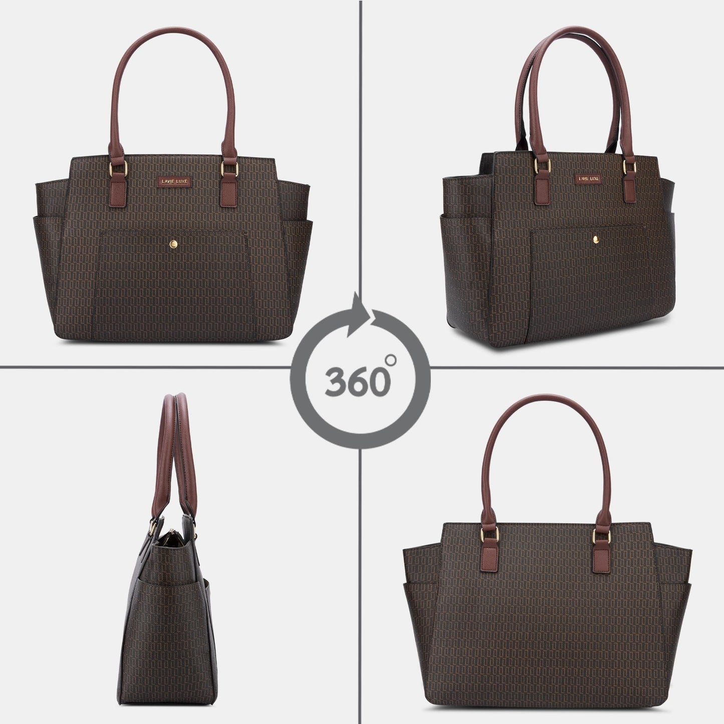 Lavie Luxe Women's Mono Kelly Monogram Print Tote Laptop Handbag for Women | Fits Upto 15 Inch Laptop | Tote Laptop Bag for Work | Ladies purse | Stylish Shoulder Bag | Gift For Women