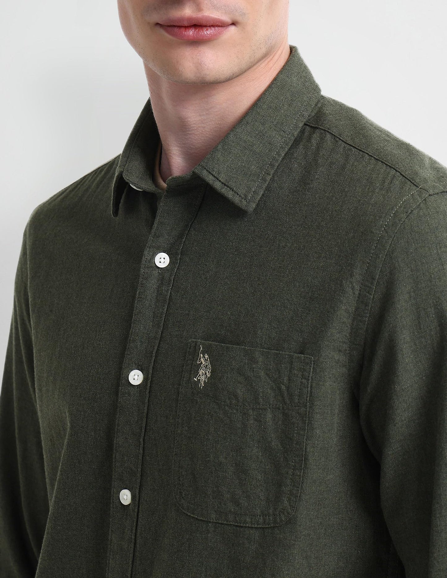 U.S. POLO ASSN. Men's Cotton Regular Fit Shirt (UDSHTO1217A_Olive,Medium