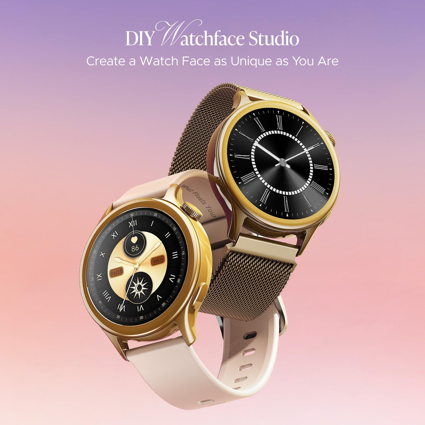 Boat Enigma Daze Women's Luxury Smart Watch w/ 1.3”(3.3cm) AuraVue Display w/ 20% Higher Brightness, Emergency SOS, Female Wellness Tracking, BT Calling, smart Watch for Women Latest (Elegant Gold)