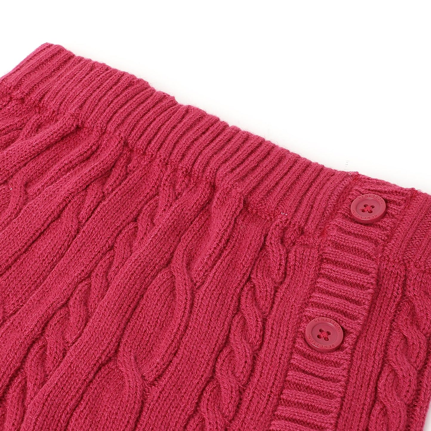 United Colors of Benetton Side Button Cable Knit Regular Skirt (Size: 3-4 Years)-3-4 Years Pink