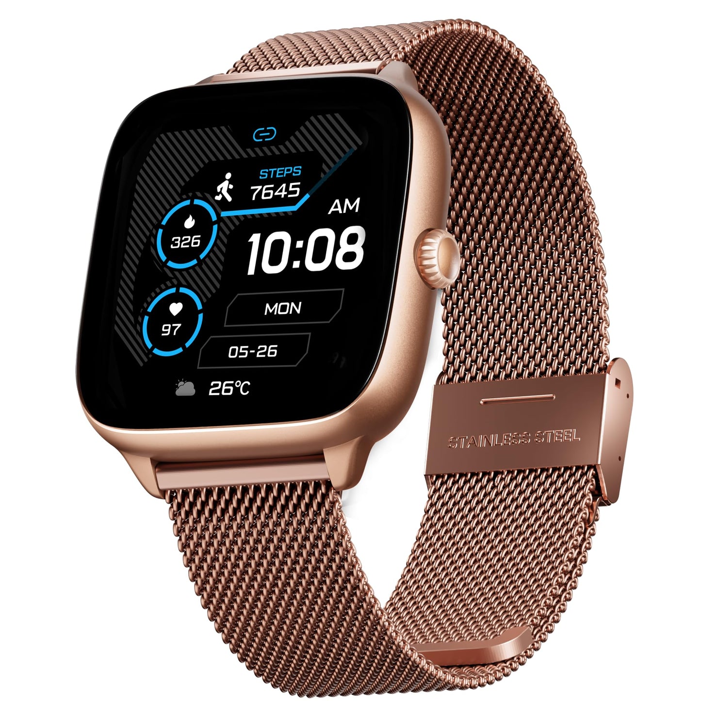 Boat Storm Verge, 1.72" (4.4 cm) Unisex Design, AuraVue Display with 20% Higher Brightness, Premium Metal Body, 80+ Sports Mode, Bluetooth Calling, Smart Watch for Men & Women (Rose Gold)