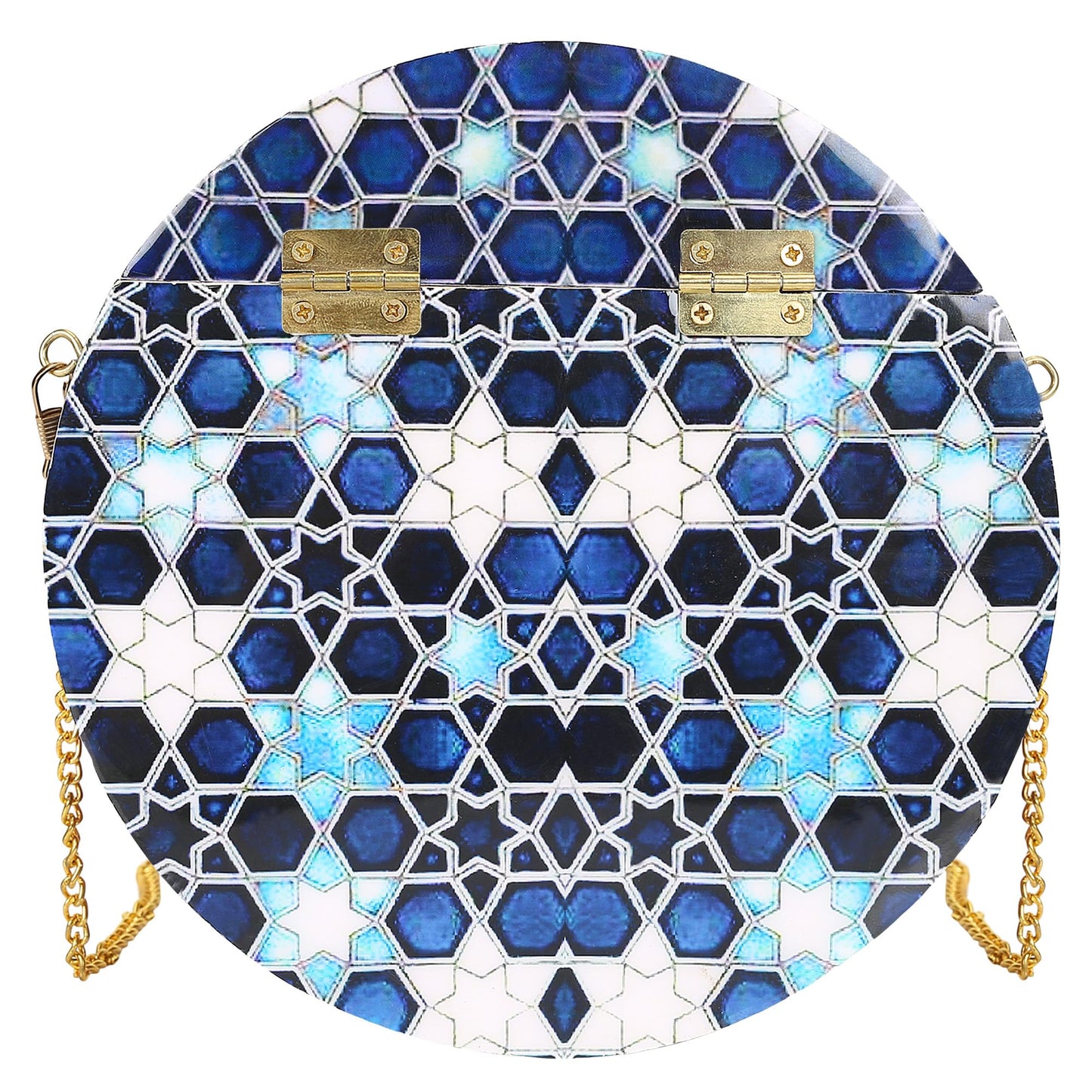 Trend Overseas Women's Wooden Printed Round Ethnic Clutch Bag/Bridal Purse/Handbag_Crossbody Sling Bags for Party (Print Design 4)