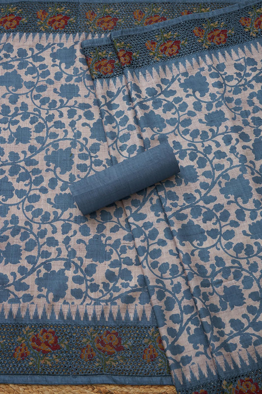 Soch Womens Art Tussar Solid Unstitch Dress Material With Thread Work