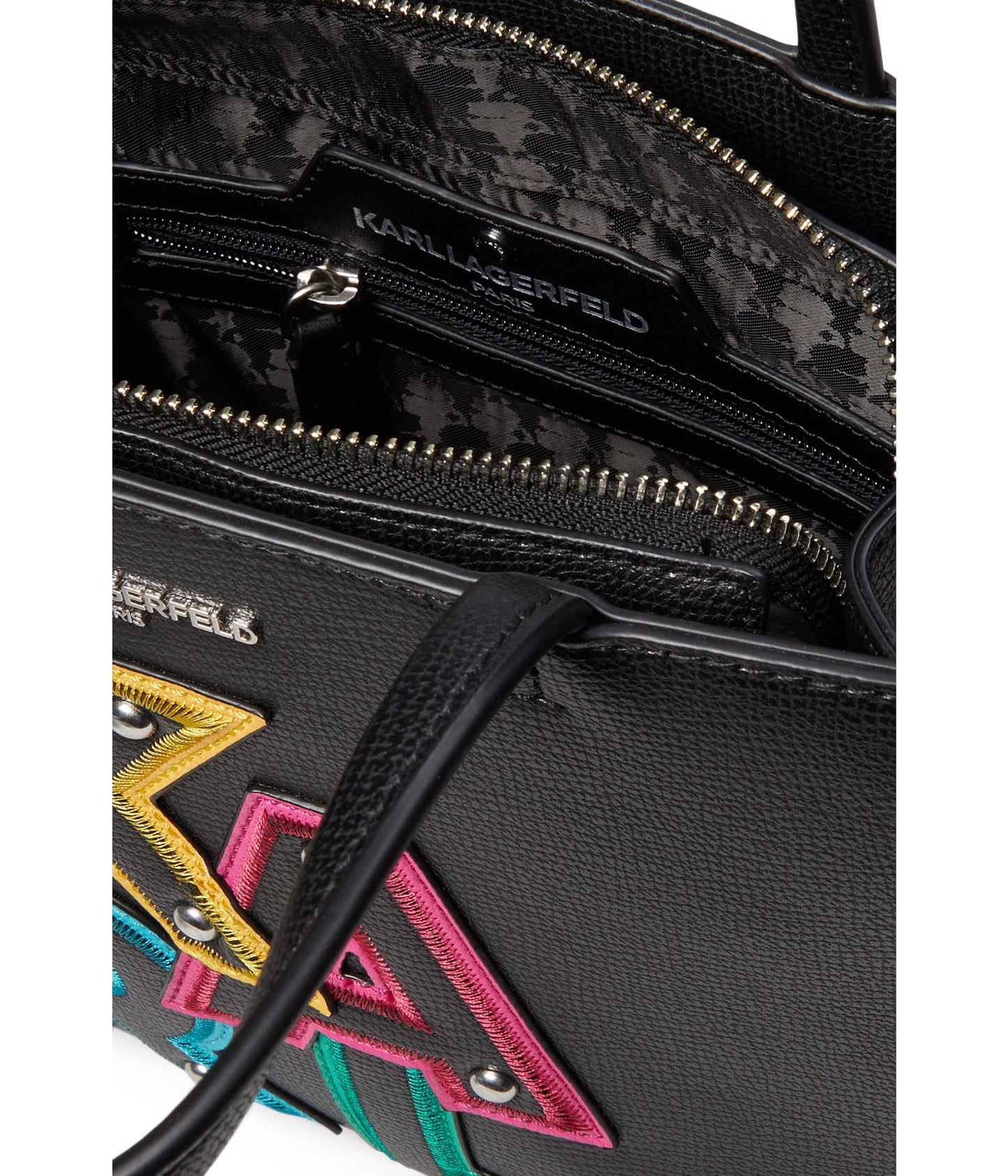 KARL LAGERFELD Maybelle Satchel, Black/Fire Multi, One Size